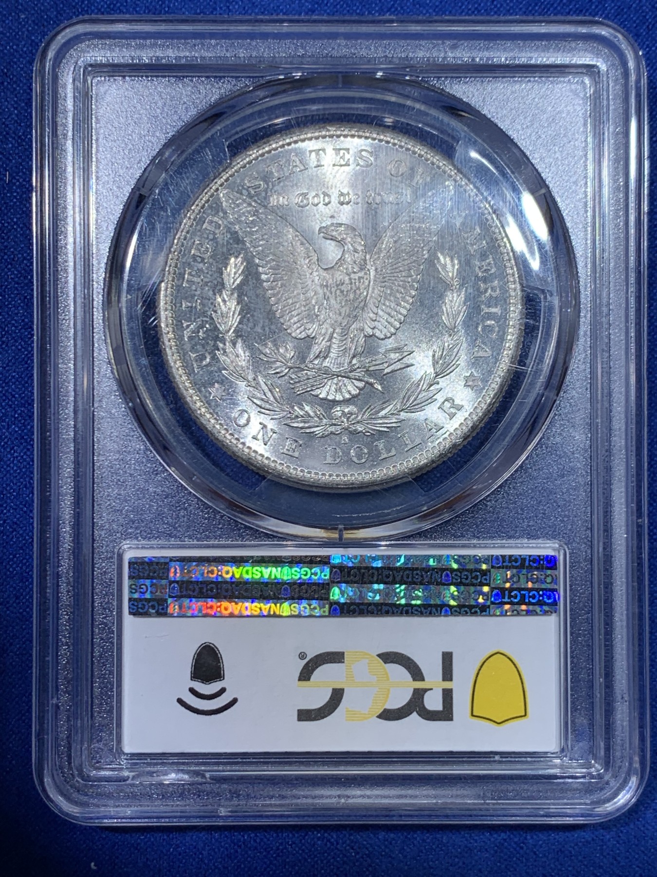《竞宝斋》第263场-周日，周一 2场连拍 (全场包邮) PCGS MS63 美国1881年摩根银币 转光一流 背面略带PL质感  盒子背面支撑脚小磕 小问题