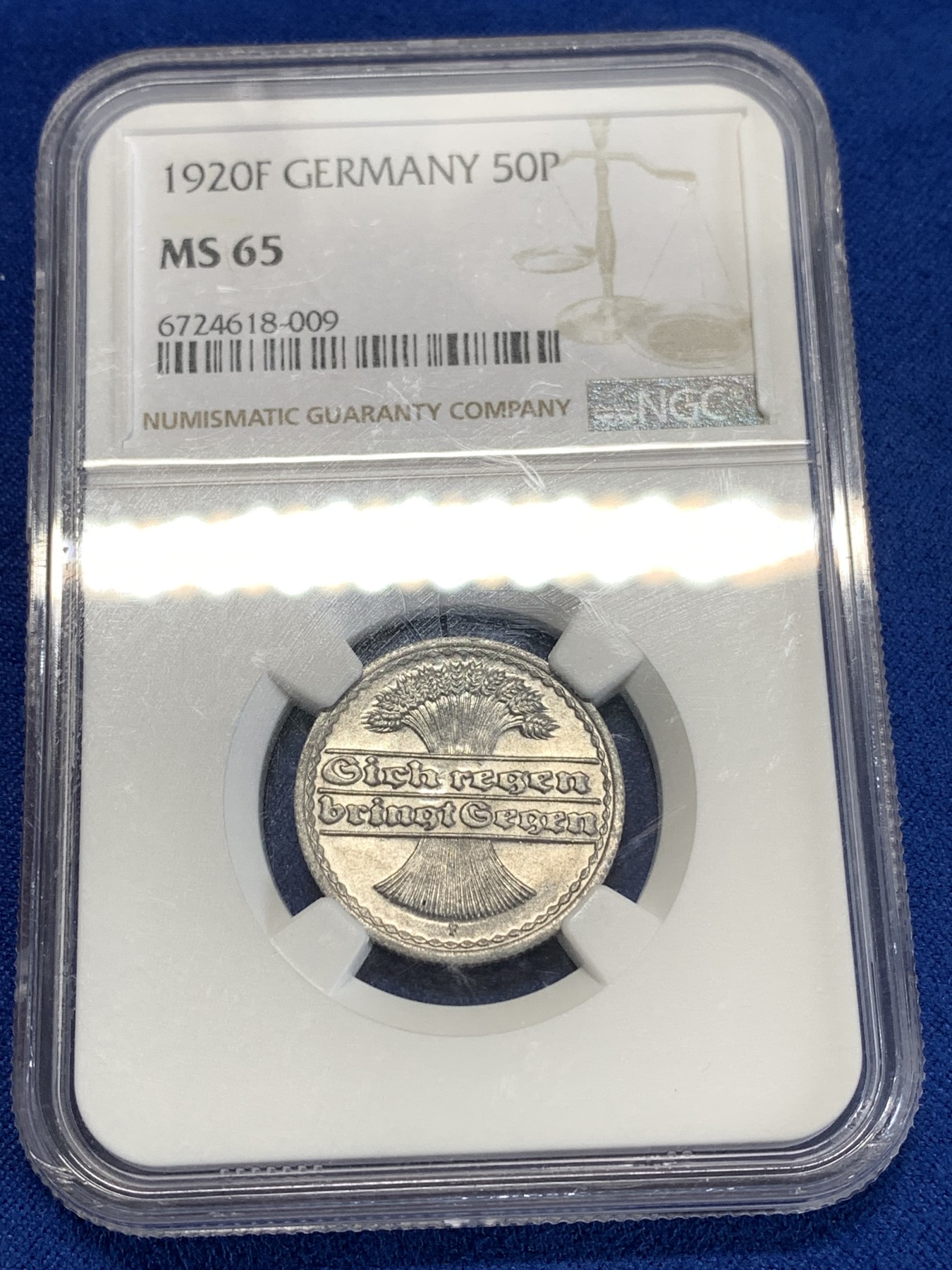 《竞宝斋》第263场-周日，周一 2场连拍 (全场包邮) NGC MS65 德国 1920F 魏玛 50芬尼