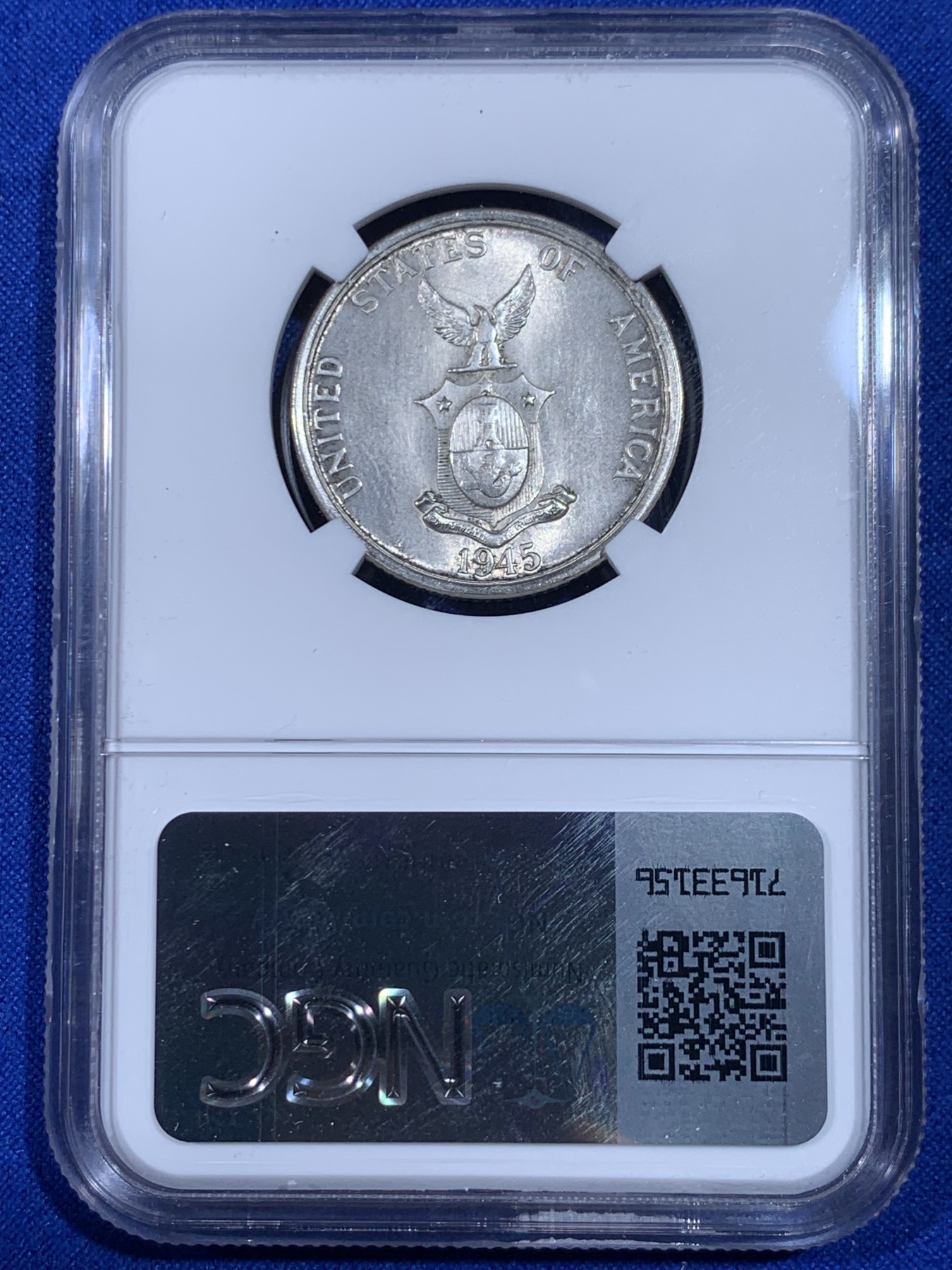 《竞宝斋》第263场-周日，周一 2场连拍 (全场包邮) NGC MS62 美属菲律宾1945年打铁女神50分银币