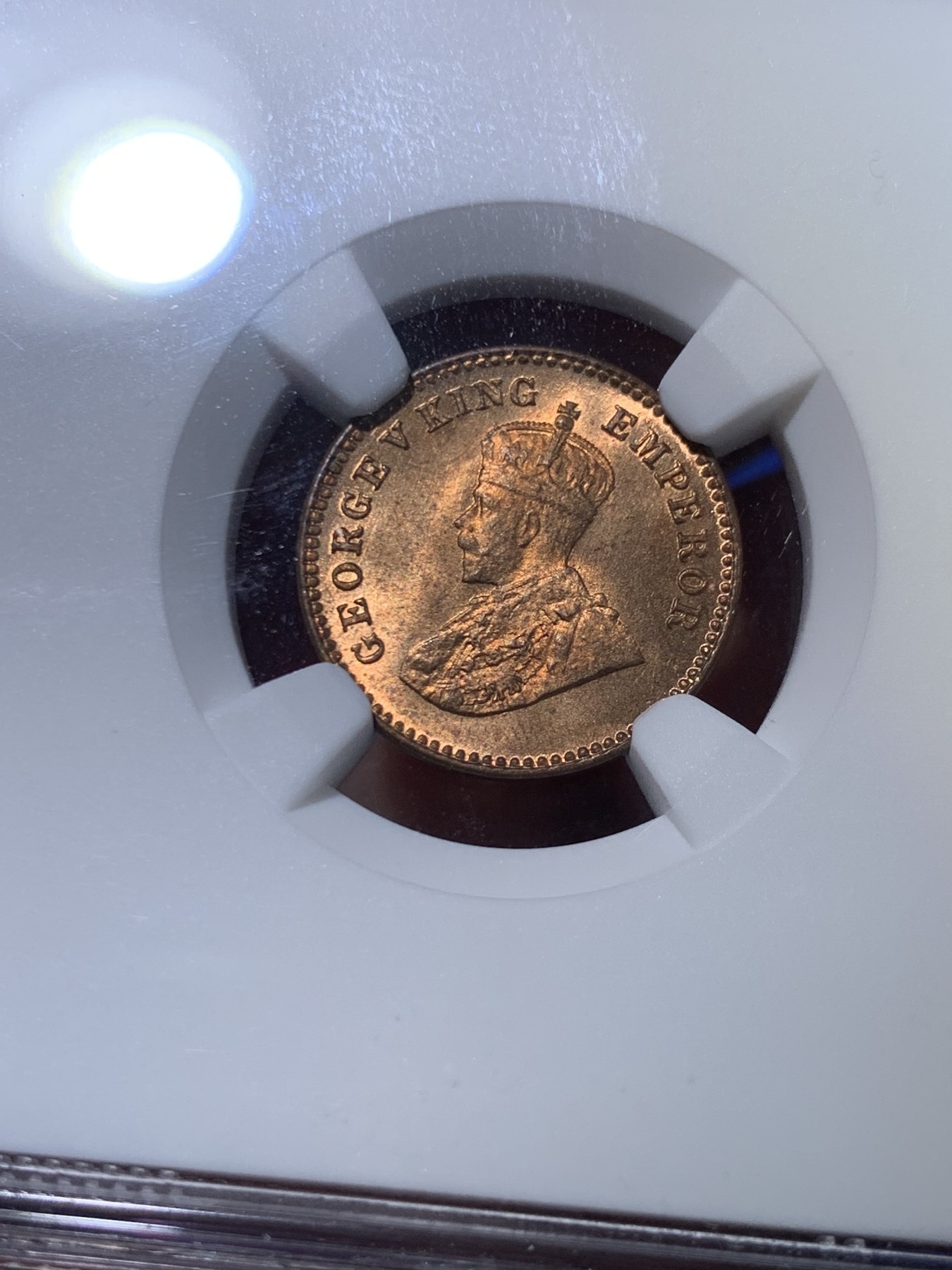 《竞宝斋》第263场-周日，周一 2场连拍 (全场包邮) NGC MS66RB 英属印度 1928（C）1/12A 铜币