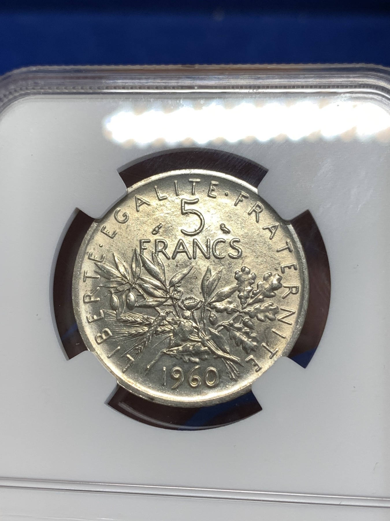 《竞宝斋》第263场-周日，周一 2场连拍 (全场包邮) NGC UNCD 法国1960年播种女神5法郎银币