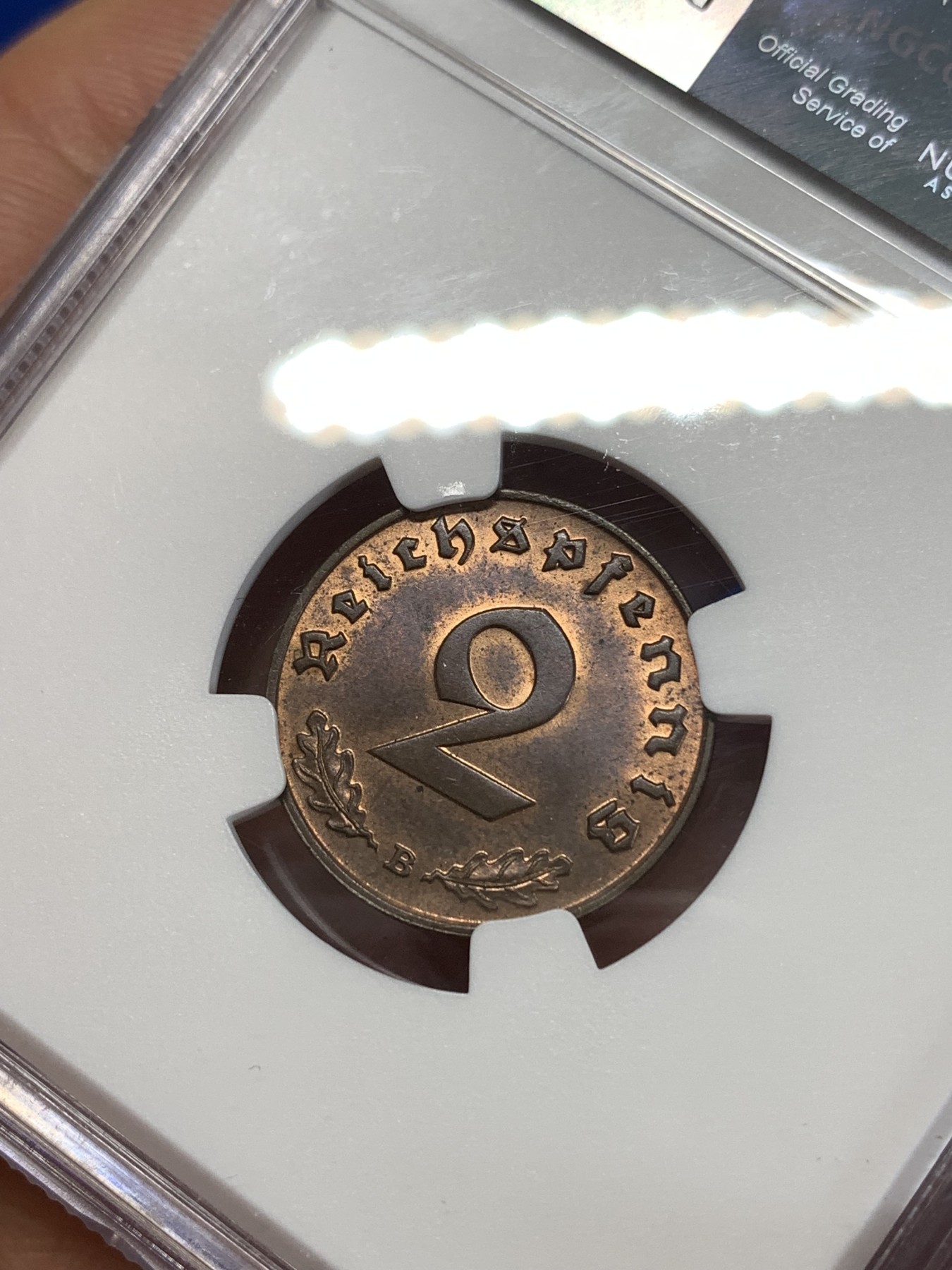 《竞宝斋》第263场-周日，周一 2场连拍 (全场包邮) NGC MS64RB 1939B德国2芬尼