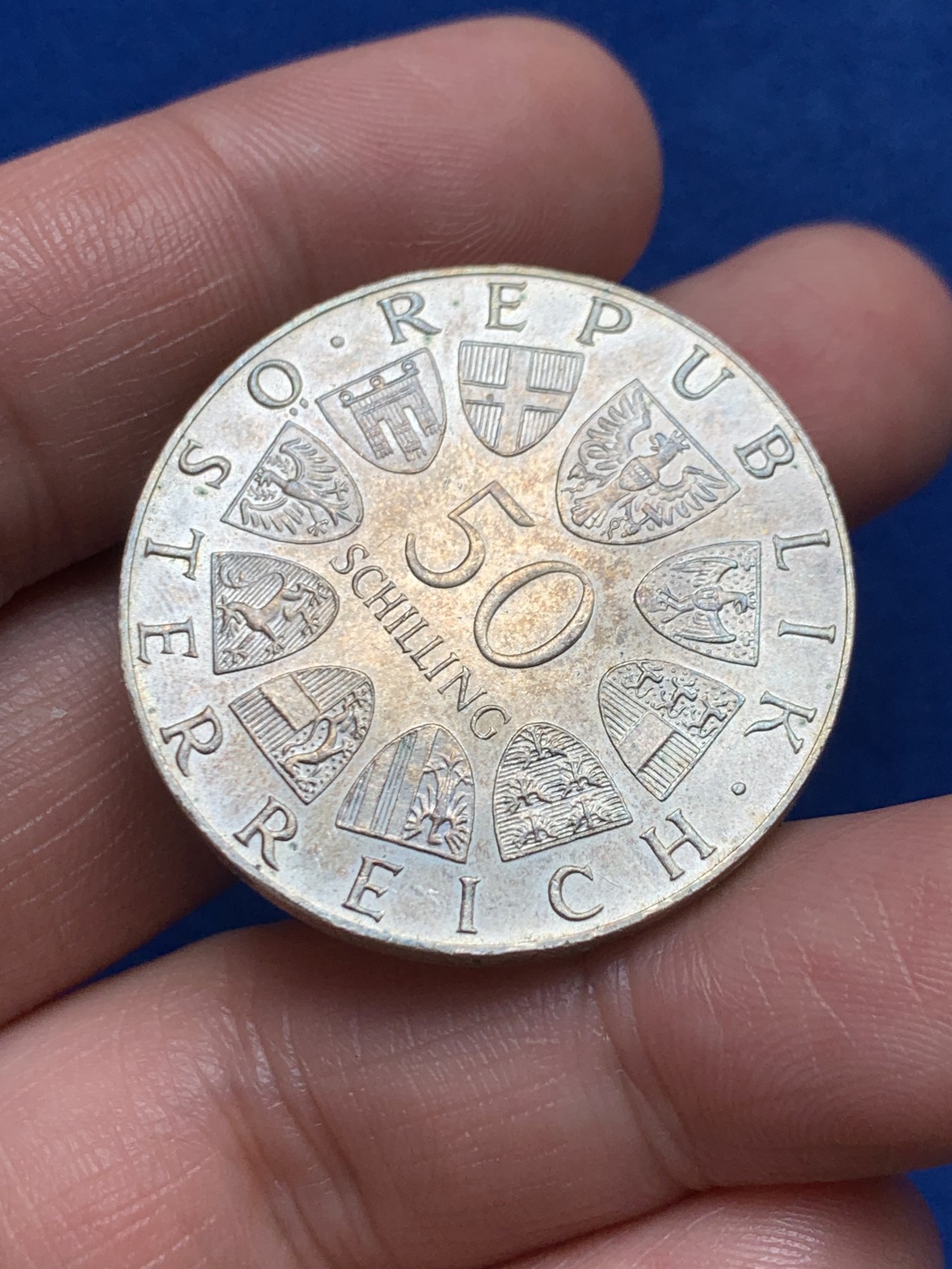 《竞宝斋》第263场-周日，周一 2场连拍 (全场包邮) 奥地利 1974年 武装警察部队 50先令银币