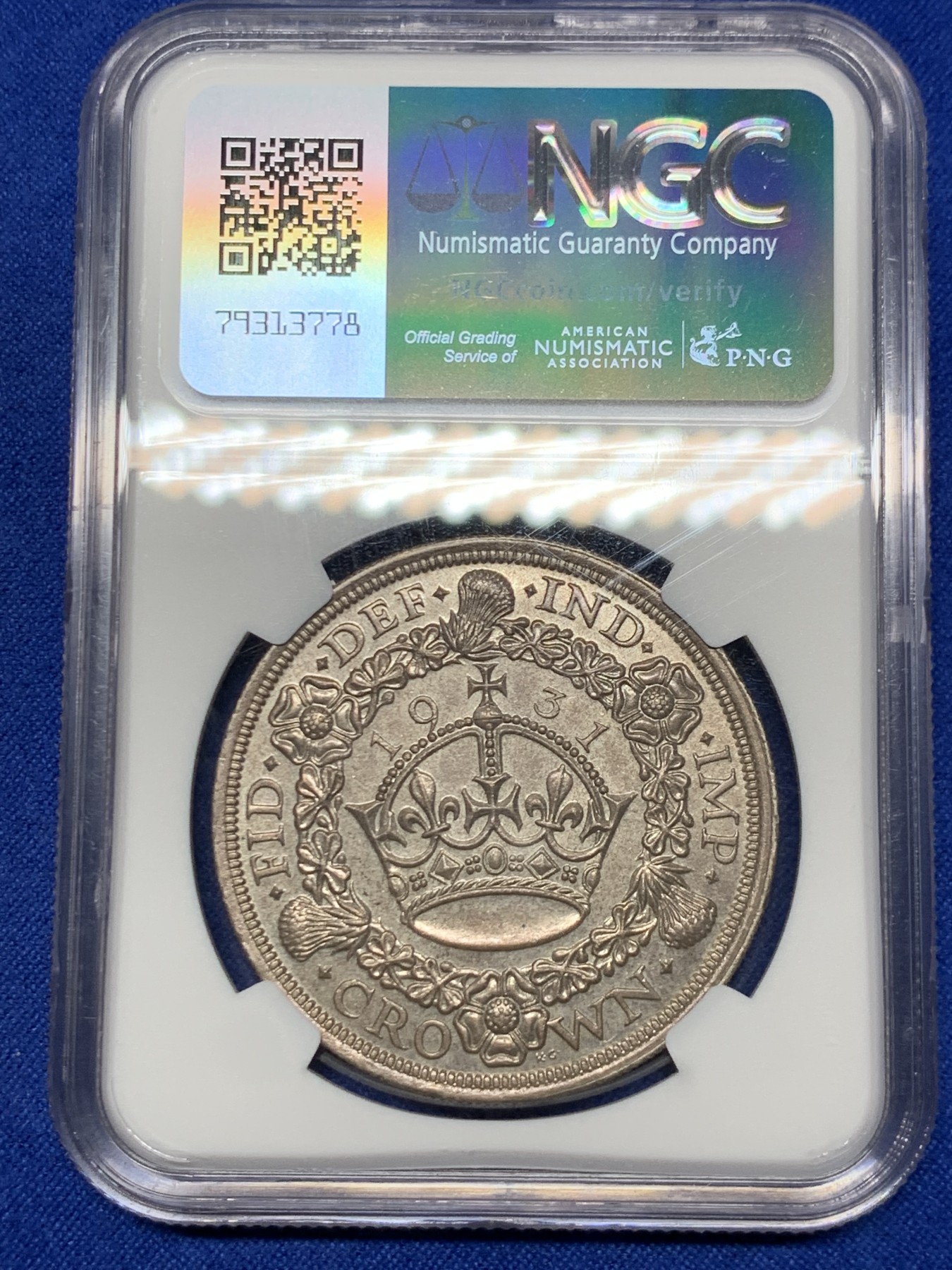 《竞宝斋》第263场-周日，周一 2场连拍 (全场包邮) NGC MS62 英国 1931年 乔治五世花冠 克朗 银币