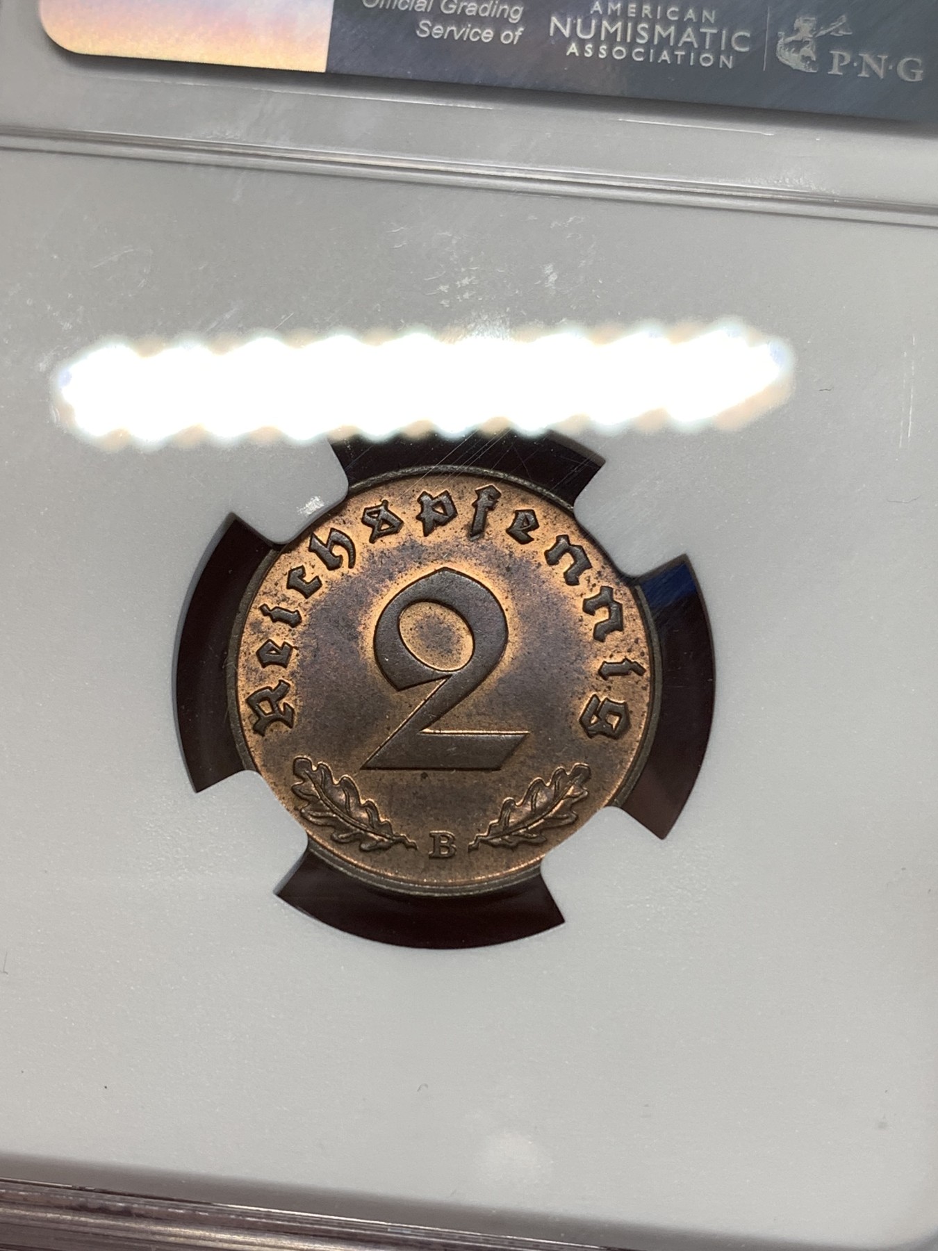 《竞宝斋》第263场-周日，周一 2场连拍 (全场包邮) NGC MS64RB 1939B德国2芬尼