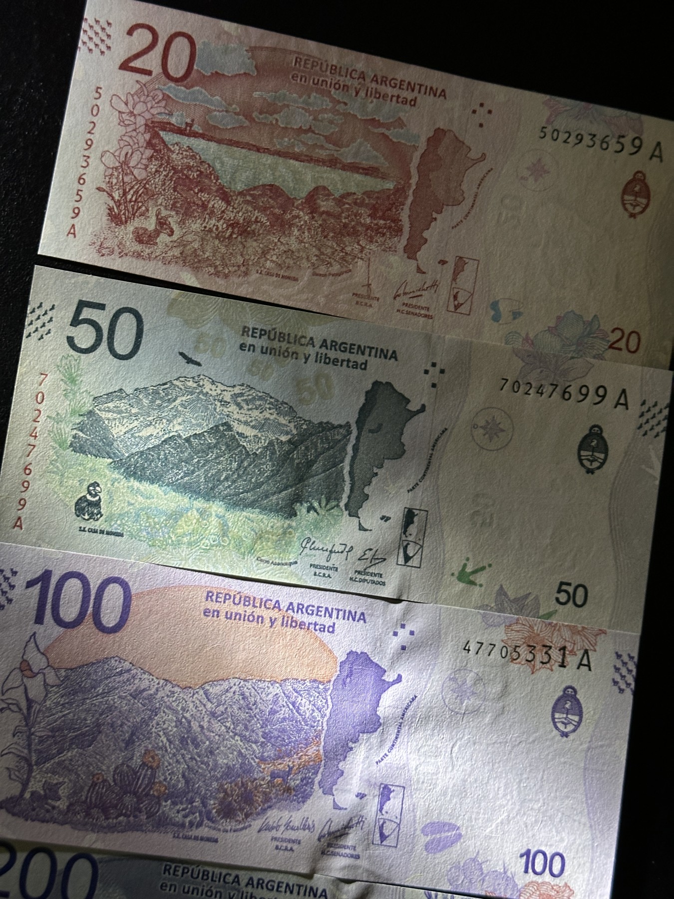 《外钞收藏家》第三百六十五期（连拍第二场） 阿根廷20-1000比索 一套6张 全新UNC