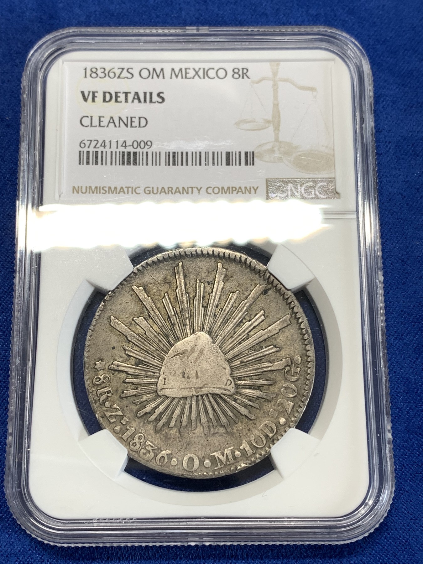 《竞宝斋》第263场-周日，周一 2场连拍 (全场包邮) NGC VFD 墨西哥 1836年 早期鹰洋 8里亚尔 原味好状态 早期ZS厂打制粗旷 低评