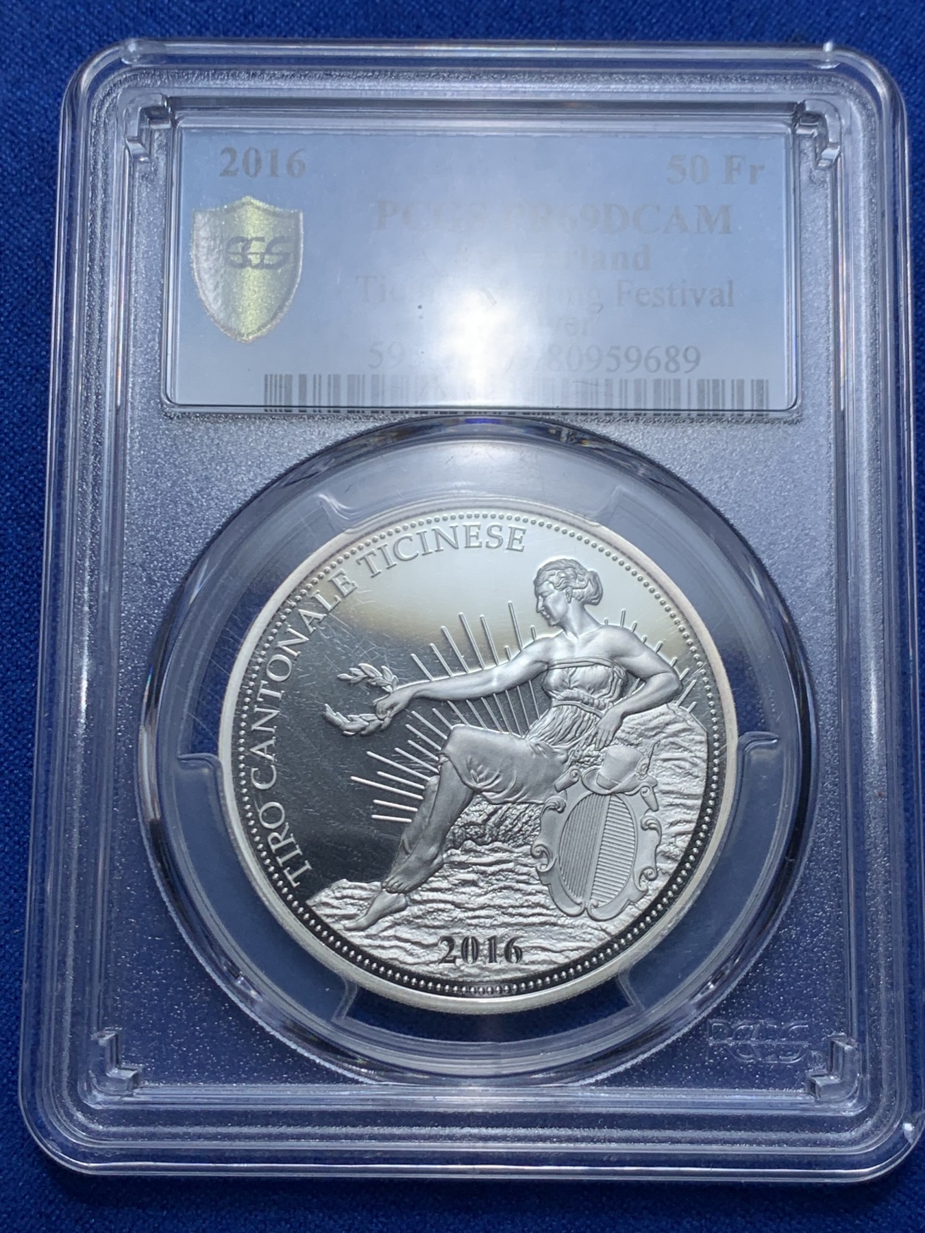 《竞宝斋》第263场-周日，周一 2场连拍 (全场包邮) PCGS PR69DCAM 瑞士2016年发行的射击节系列精制纪念银币-50法郎（限量发行1500枚）