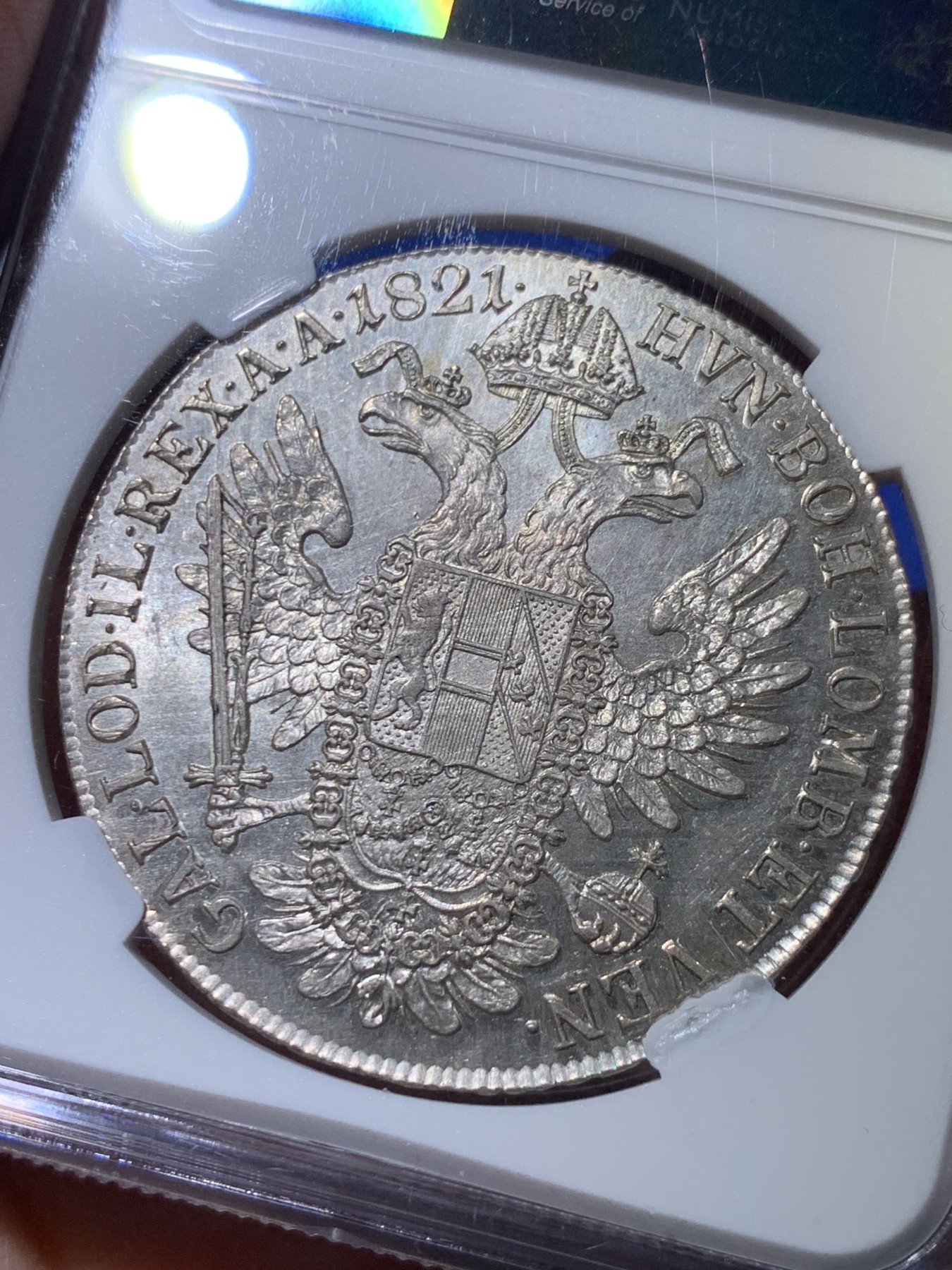 《竞宝斋》第263场-周日，周一 2场连拍 (全场包邮) NGC MS62 奥匈帝国 1821 奥地利 弗朗茨一世 泰勒大银币 细节清晰 背面PL版状态 该版本普遍弱打 本拍品状态极佳