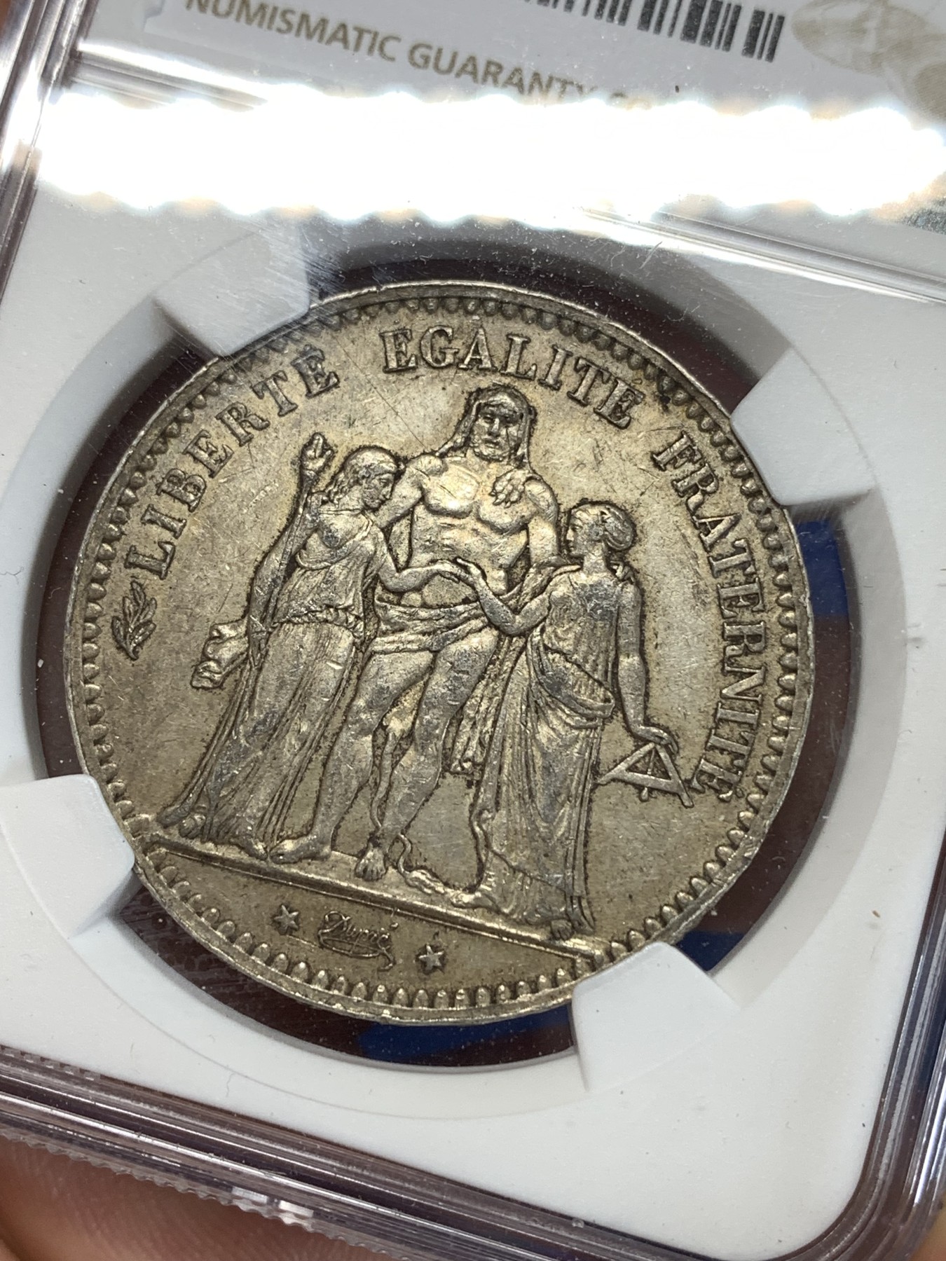 《竞宝斋》第263场-周日，周一 2场连拍 (全场包邮) NGC AU53 法国1877年 大力神 5法郎大银币