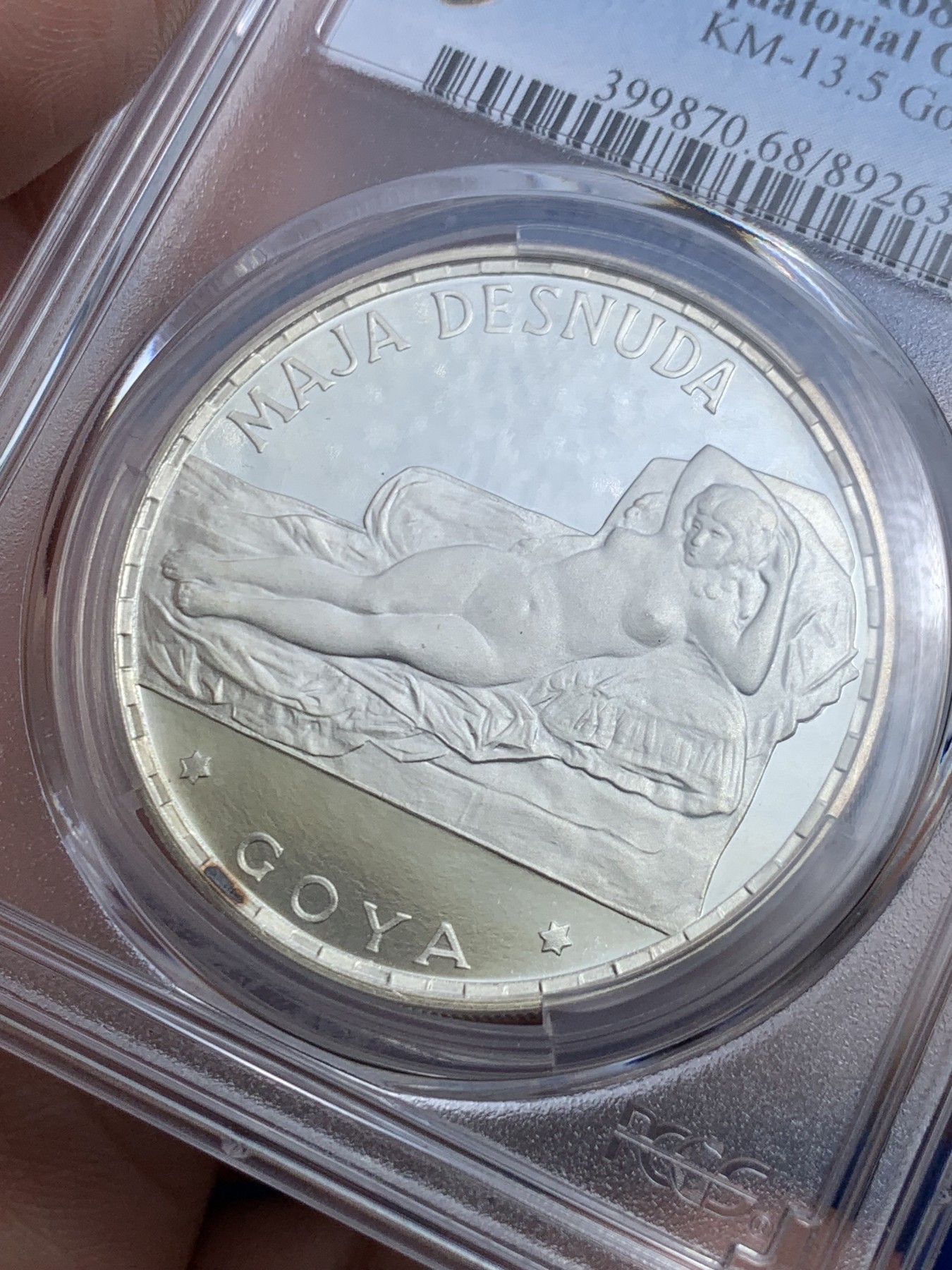 《竞宝斋》第263场-周日，周一 2场连拍 (全场包邮) PCGS PR68DCAM 赤道几内亚1970年裸体的玛哈大银币，热门品种，高分好品！