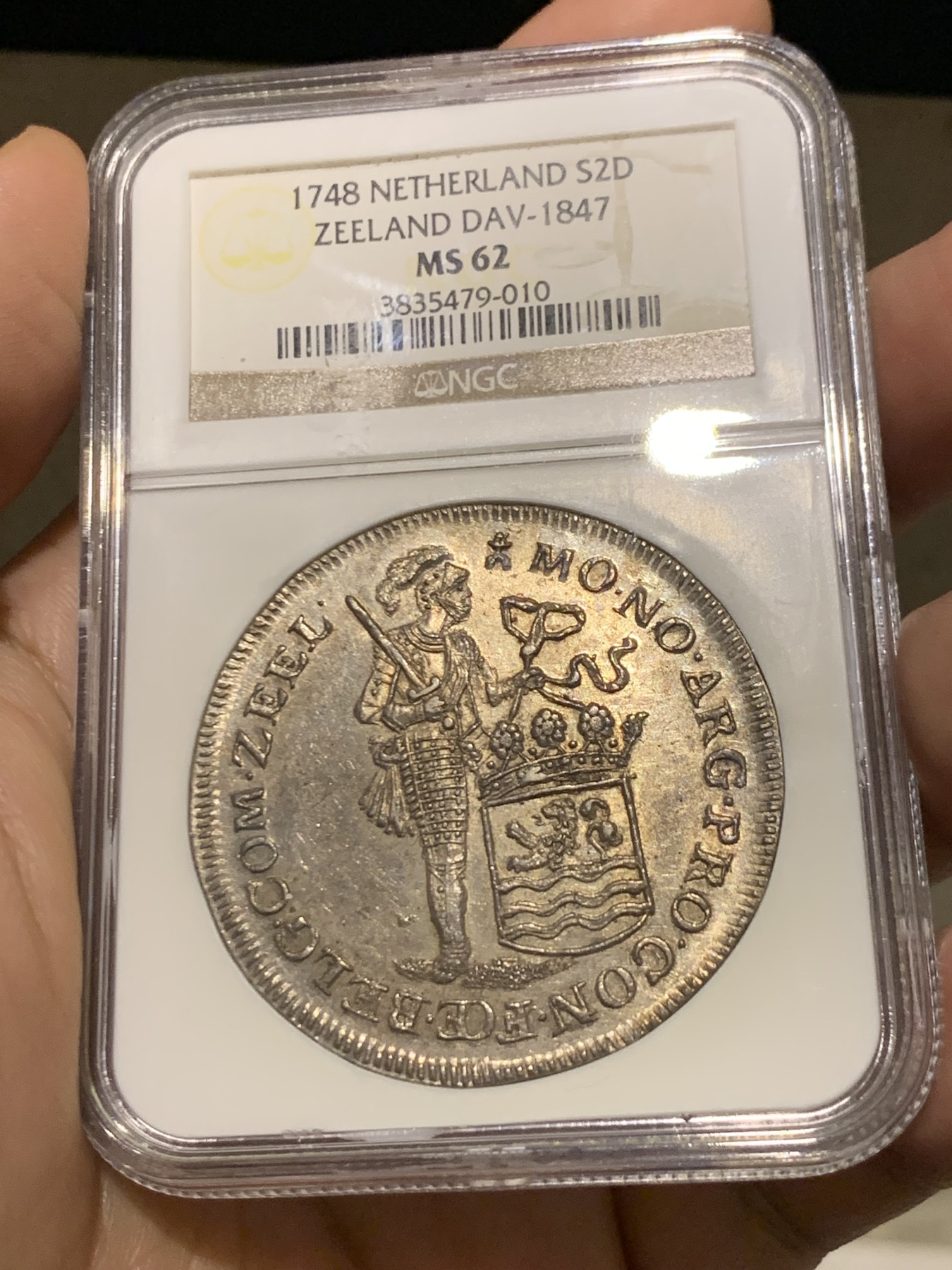《竞宝斋》第263场-周日，周一 2场连拍 (全场包邮) NGC MS62 荷兰 1748 泽兰省 执剑武士 2杜卡特 大银币 56.5克超重规格 双面深打值得入藏