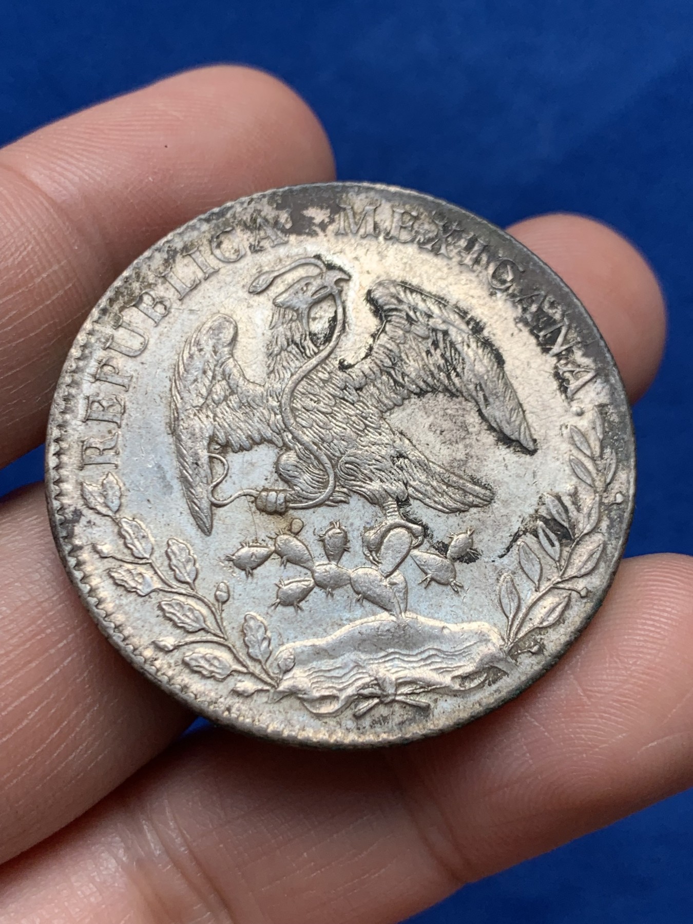 《竞宝斋》第263场-周日，周一 2场连拍 (全场包邮) 墨西哥1897年花边鹰洋8R银币 原味包浆 细节见图