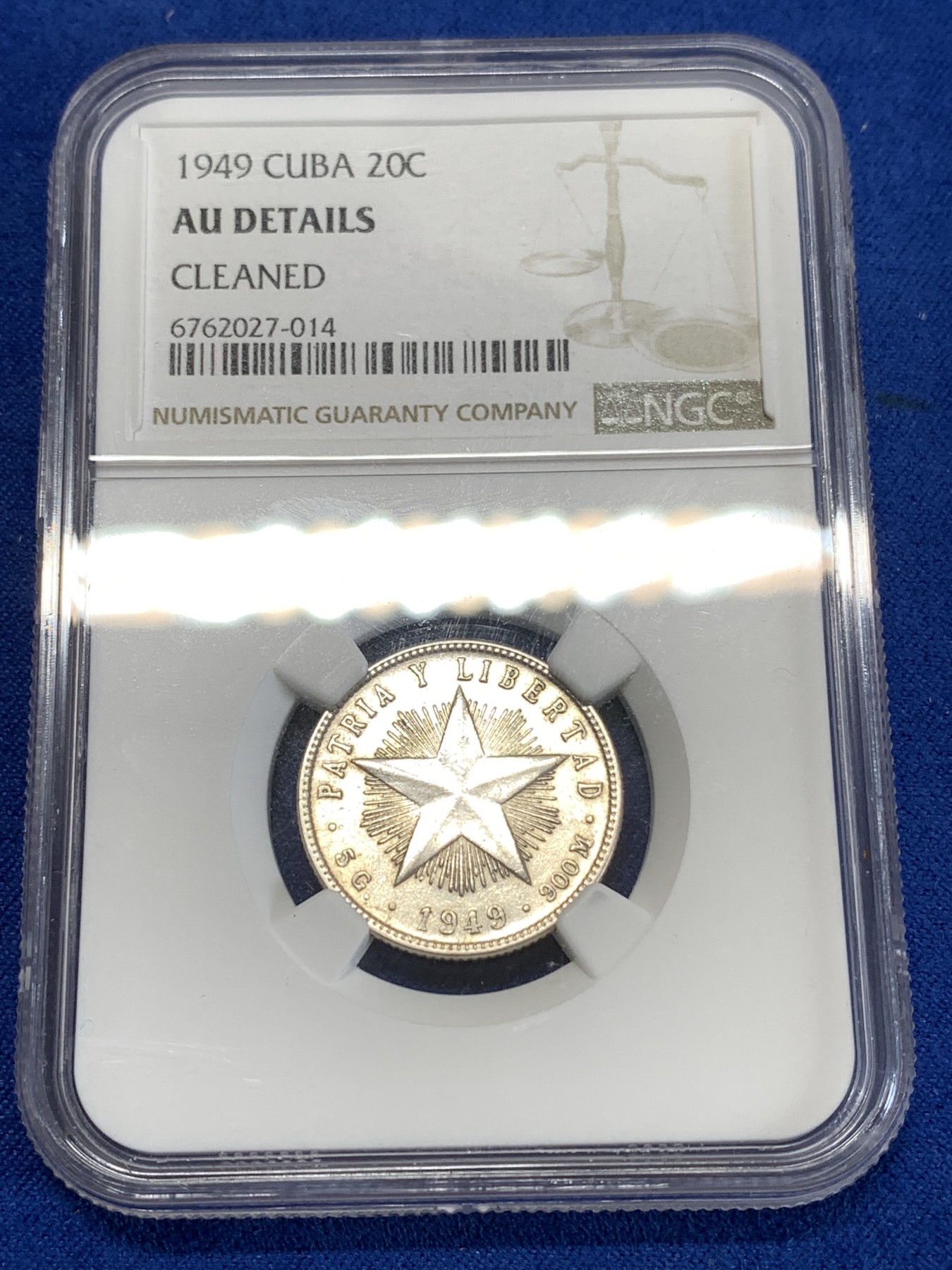 《竞宝斋》第263场-周日，周一 2场连拍 (全场包邮) NGC AUD 古巴1949年五星20分银币