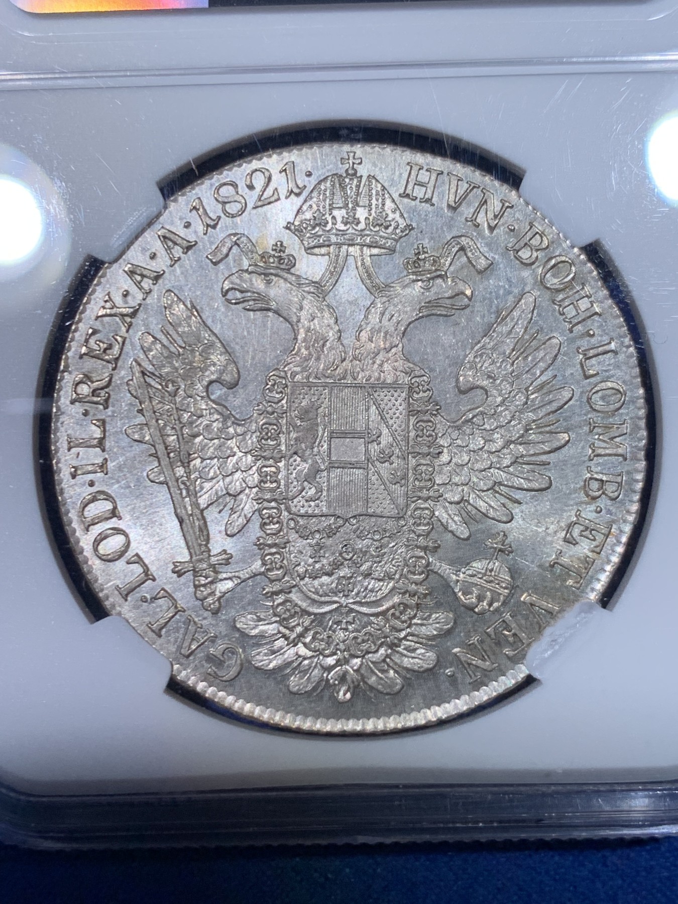 《竞宝斋》第263场-周日，周一 2场连拍 (全场包邮) NGC MS62 奥匈帝国 1821 奥地利 弗朗茨一世 泰勒大银币 细节清晰 背面PL版状态 该版本普遍弱打 本拍品状态极佳