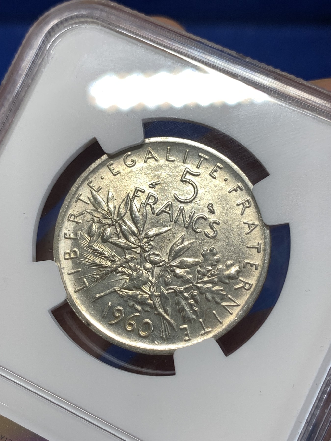 《竞宝斋》第263场-周日，周一 2场连拍 (全场包邮) NGC UNCD 法国1960年播种女神5法郎银币