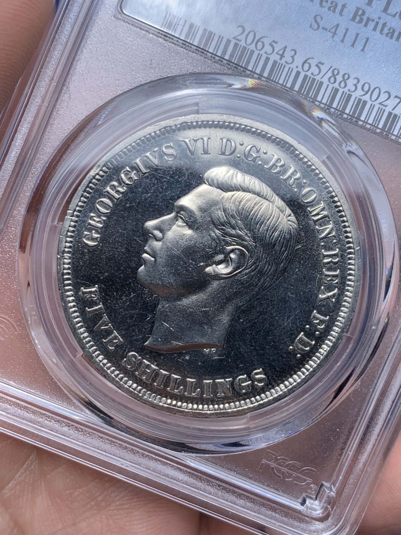 《竞宝斋》第263场-周日，周一 2场连拍 (全场包邮) PCGS PL65 英国1951乔治六世镍马剑 此币P家高分不容易 能评上65的不多 经典马剑的雄风尽在大英