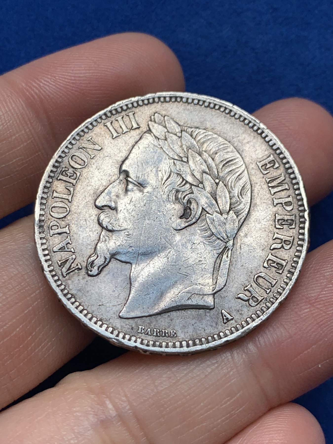 《竞宝斋》第263场-周日，周一 2场连拍 (全场包邮) 法国 1868年 5法郎 拿破仑三世 大银币