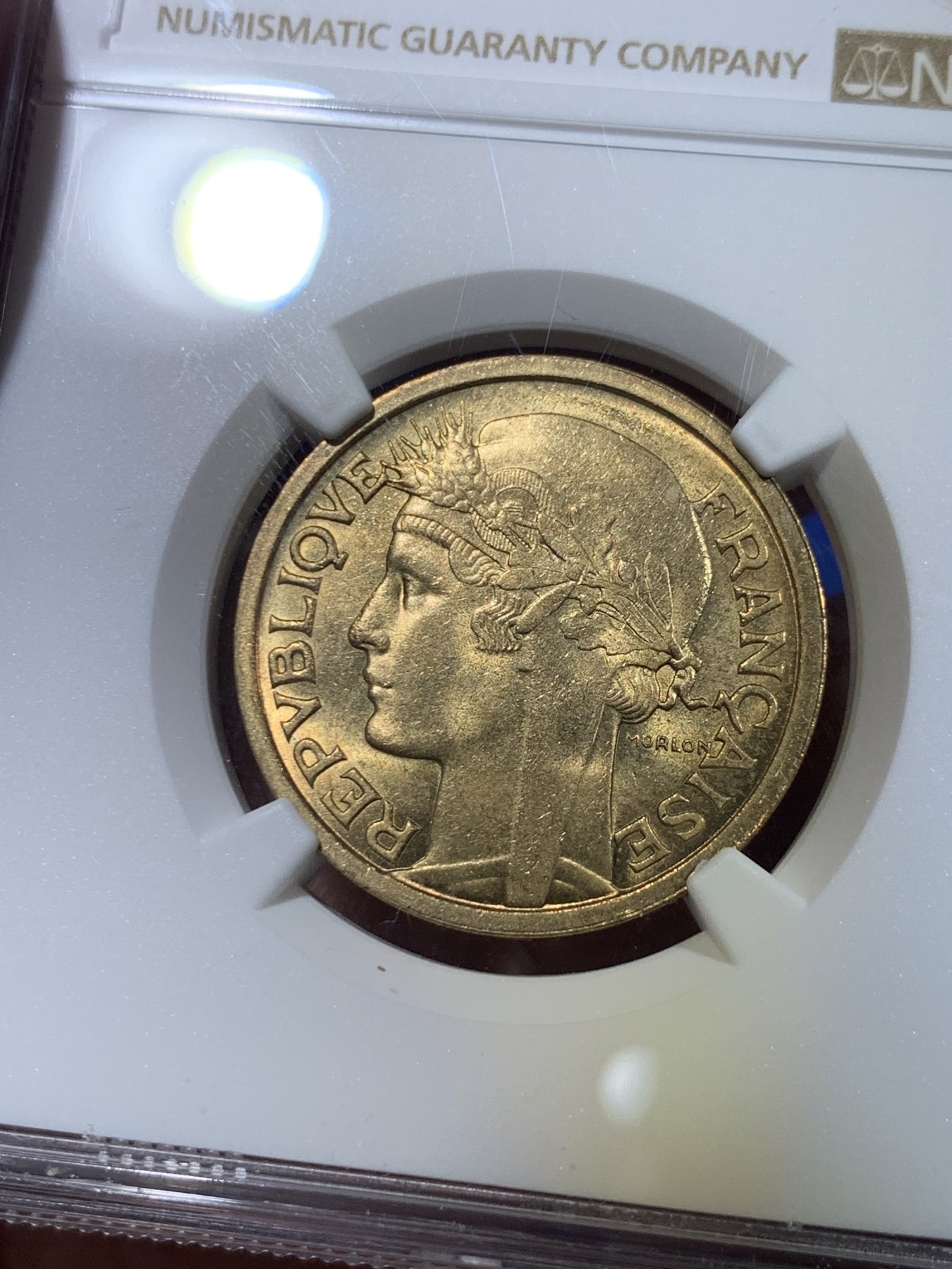 《竞宝斋》第263场-周日，周一 2场连拍 (全场包邮) NGC MS64 法国1938年2法郎铜币