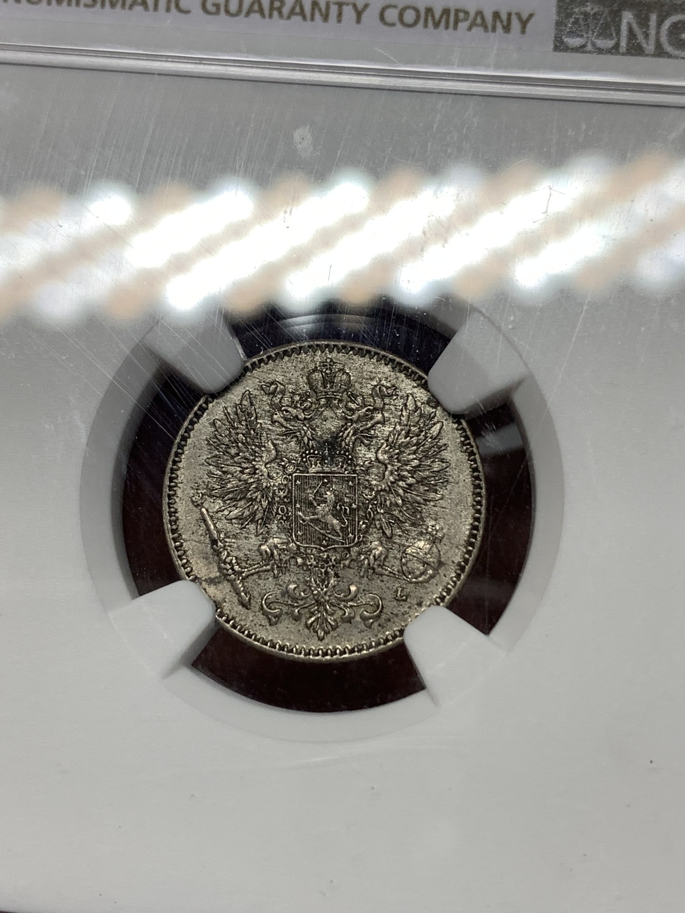 《竞宝斋》第263场-周日，周一 2场连拍 (全场包邮) NGC MS62 芬兰 1911年 50芬尼 银币