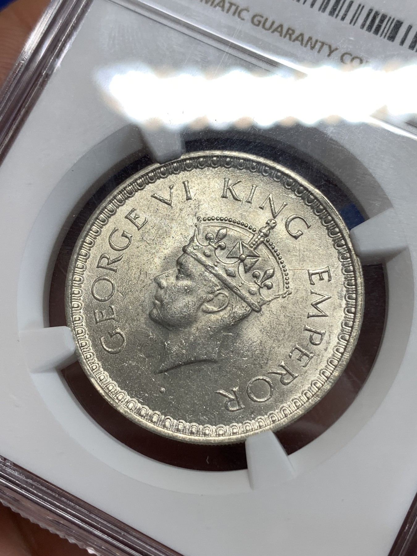 《竞宝斋》第263场-周日，周一 2场连拍 (全场包邮) NGC MS62 英属印度 1944年B版 乔治六世 1卢比银币