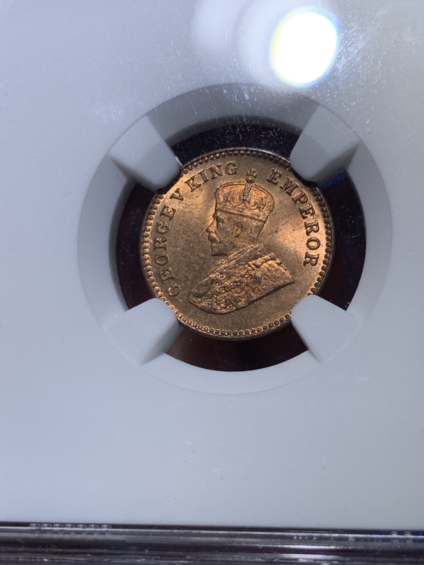 《竞宝斋》第263场-周日，周一 2场连拍 (全场包邮) NGC MS66RB 英属印度 1928（C）1/12A 铜币