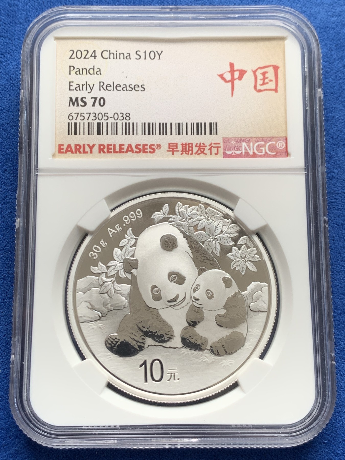 《竞宝斋》第263场-周日，周一 2场连拍 (全场包邮) NGC MS70 中国 2024年 10元 30克熊猫币 银币（含证书）