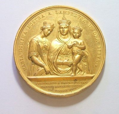 法国1845年 圣母抱婴高浮雕精制大镀金章 原盒 43MM - 法国1845年 圣母抱婴高浮雕精制大镀金章 原盒 43MM