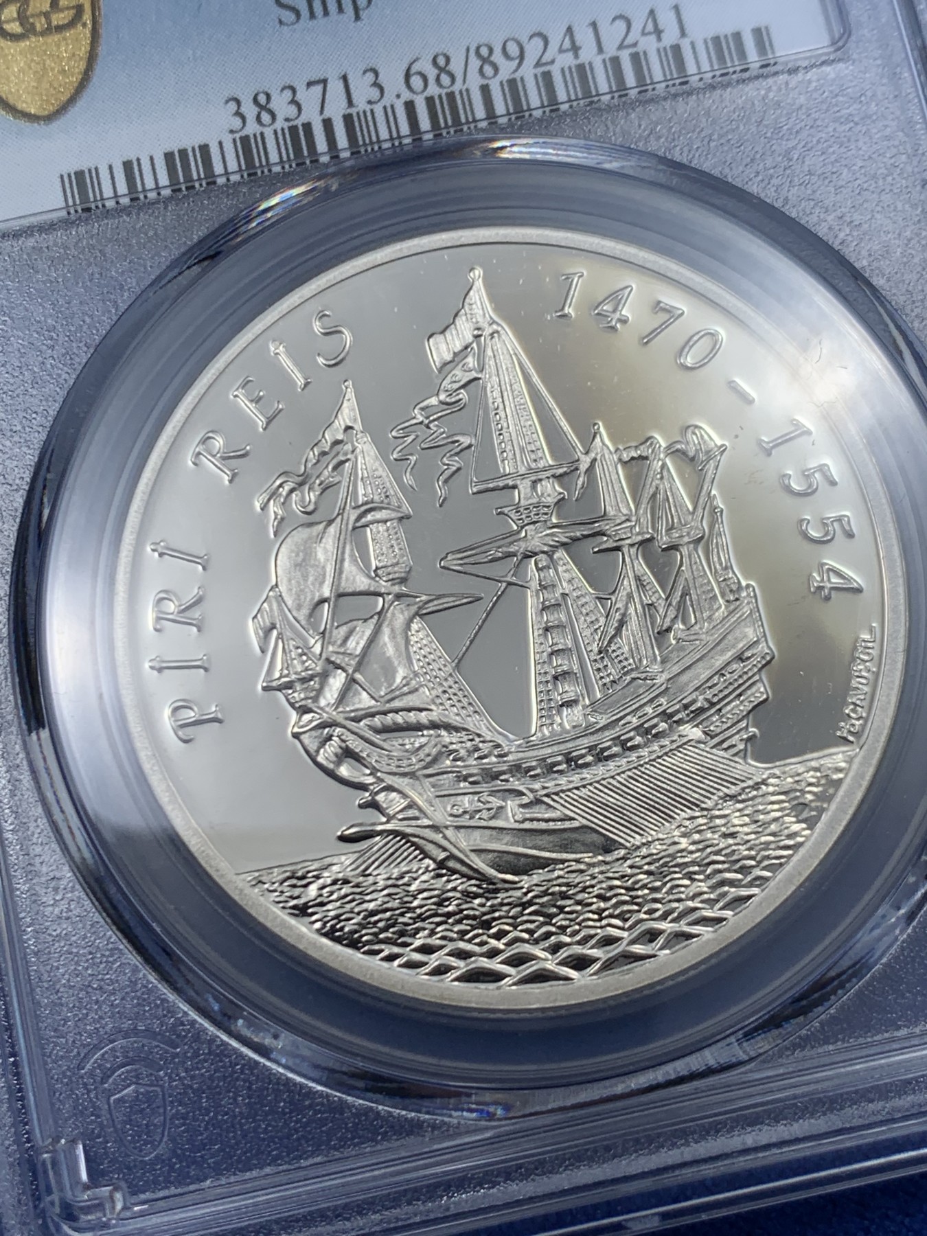 《竞宝斋》第263场-周日，周一 2场连拍 (全场包邮) PCGS金盾 PR68DCAM 土耳其1995年5万里拉皮里·雷斯号舰船精制大银币，冠军分