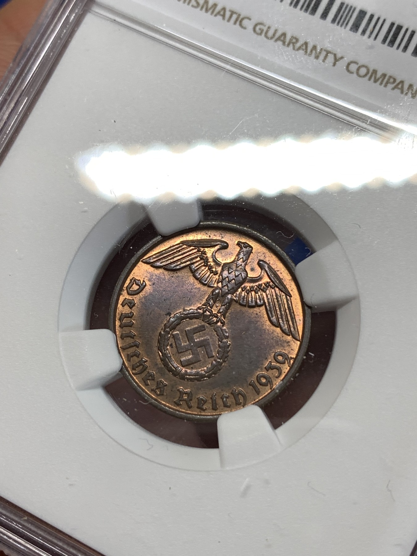 《竞宝斋》第263场-周日，周一 2场连拍 (全场包邮) NGC MS64RB 1939B德国2芬尼