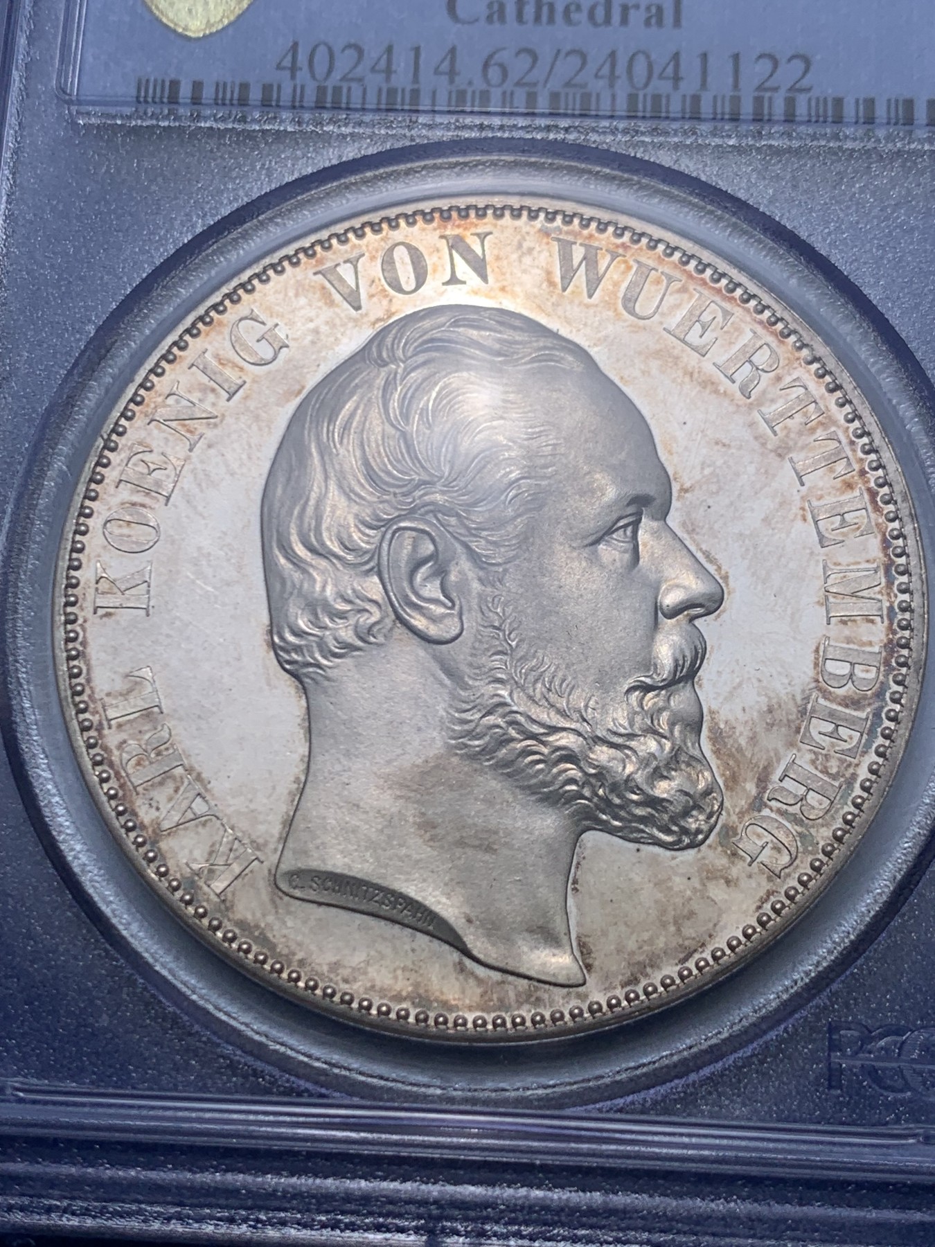 《竞宝斋》第263场-周日，周一 2场连拍 (全场包邮) PCGS PR62CAM 德国 1871乌尔姆大教堂精制2泰勒银币 热门品种 金彩包浆非常漂亮