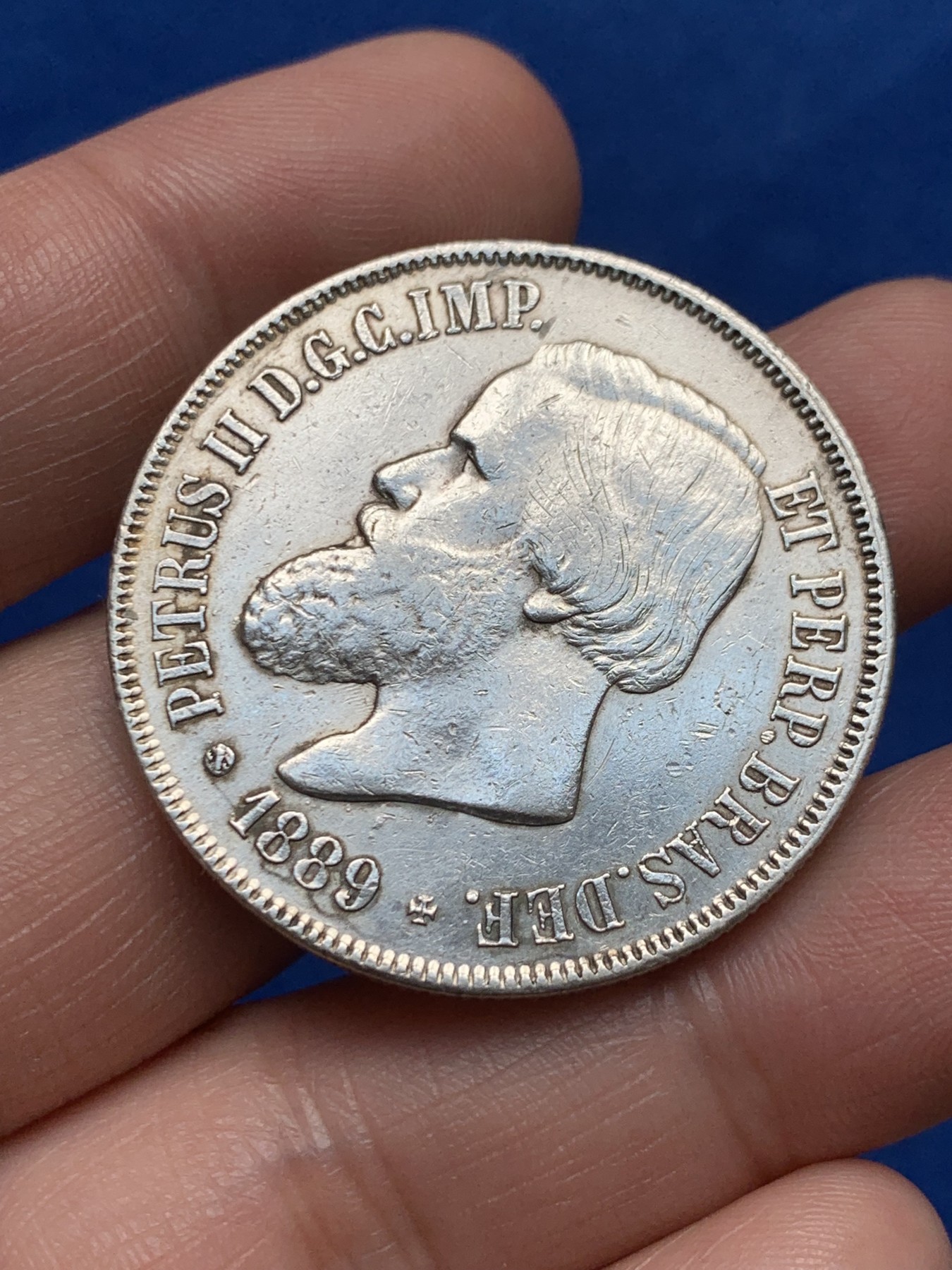 《竞宝斋》第263场-周日，周一 2场连拍 (全场包邮) 巴西1889年佩德罗二世2000瑞斯银币