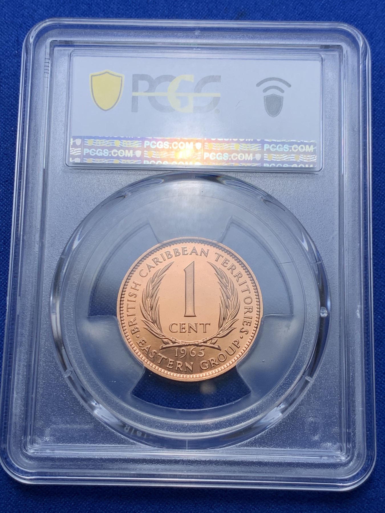 《竞宝斋》第263场-周日，周一 2场连拍 (全场包邮) PCGS  PR68RD DCAM 英属加勒比领地1965年1分精制铜币