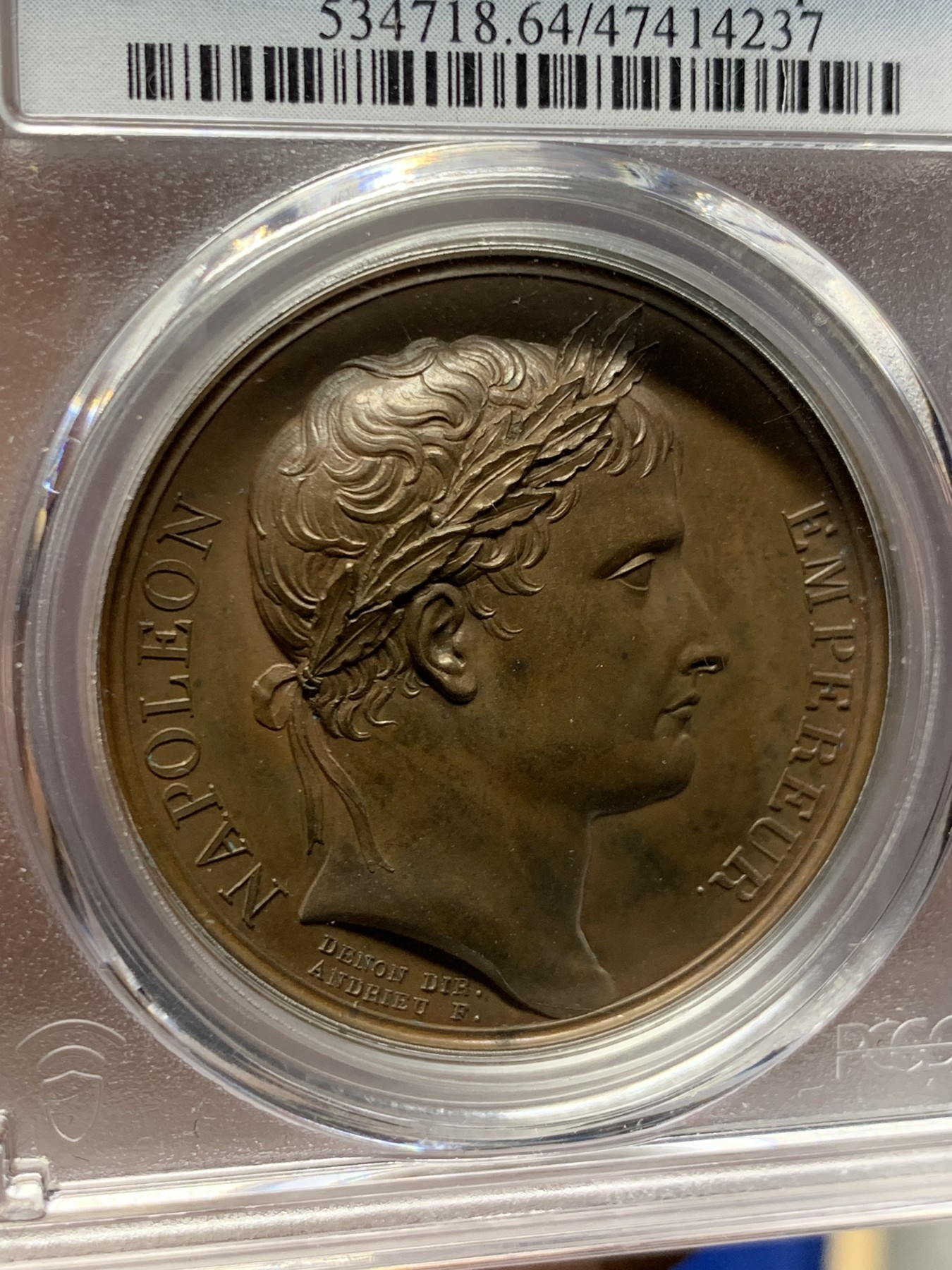 《竞宝斋》第263场-周日，周一 2场连拍 (全场包邮) PCGS SP64  法国1805年拿破仑一世米兰大加冕原铸铜章 背面历史上著名的铁王冠 纪念拿破仑在米兰大教堂加冕为意大利国王 要当整个欧陆的皇帝