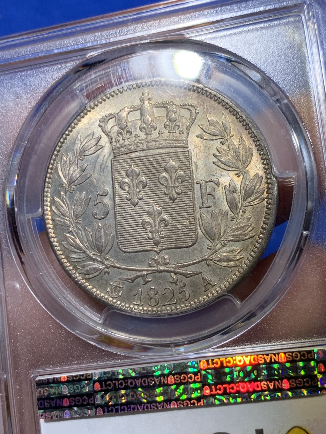 《竞宝斋》第263场-周日，周一 2场连拍 (全场包邮) PCGS MS62 法国 1825年 巴黎厂 查理十世 大字版 5法郎银币 早期查理难得的品种