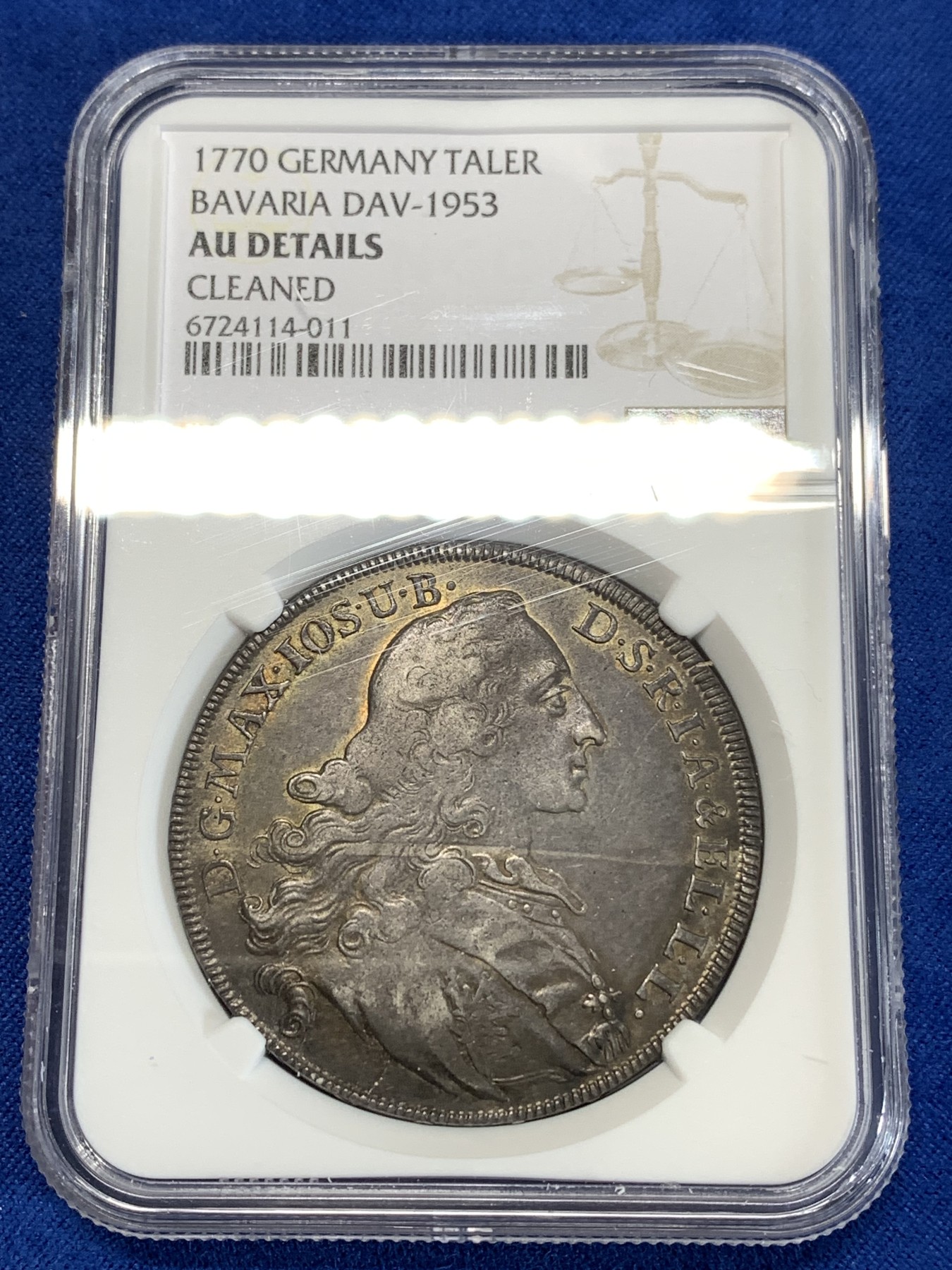 《竞宝斋》第263场-周日，周一 2场连拍 (全场包邮) NGC AUD 德国巴伐利亚 1770年 马克西米利安 泰勒 圣母抱婴 经典品种 原味包浆 可以看清圣母的脸