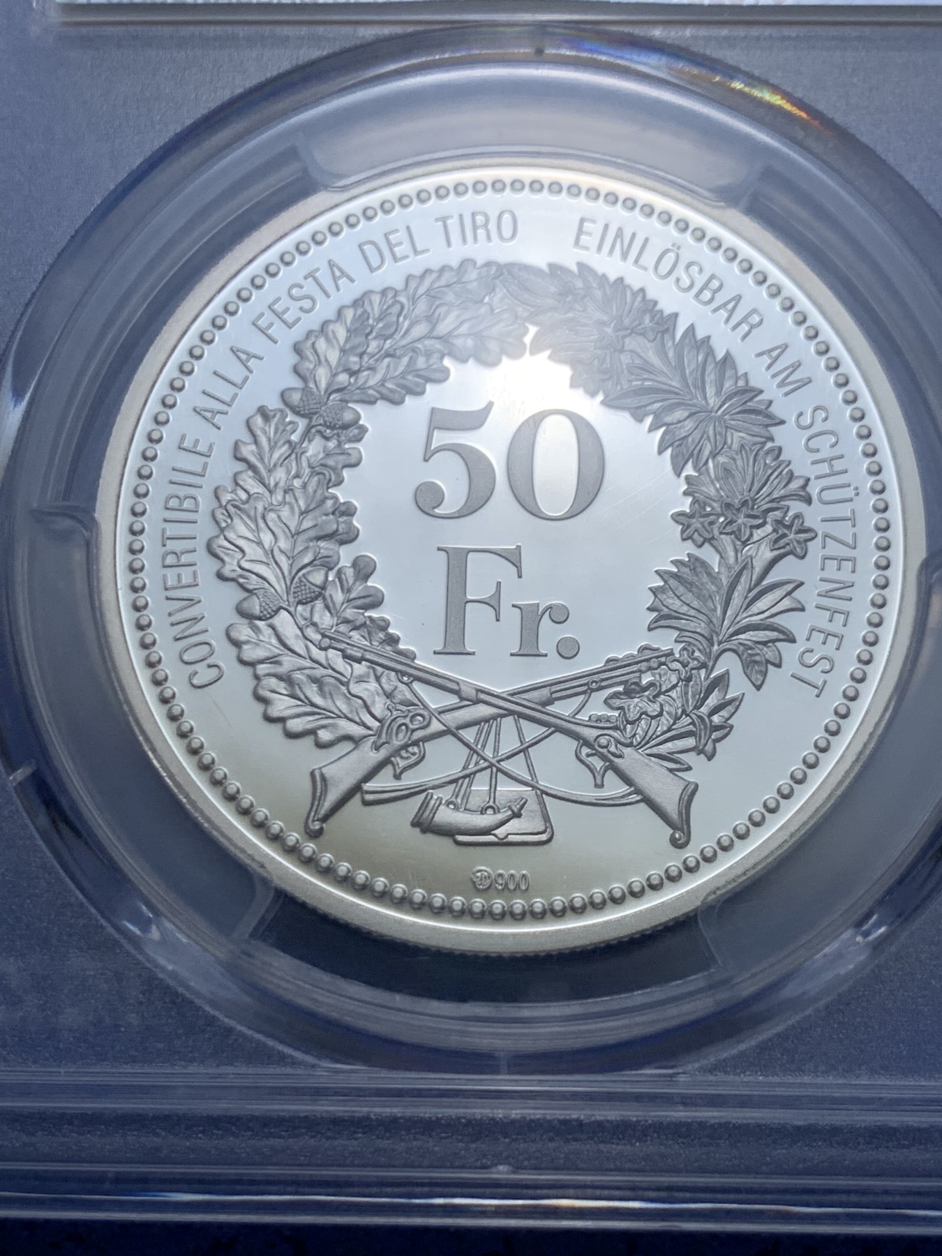 《竞宝斋》第263场-周日，周一 2场连拍 (全场包邮) PCGS PR69DCAM 瑞士2016年发行的射击节系列精制纪念银币-50法郎（限量发行1500枚）