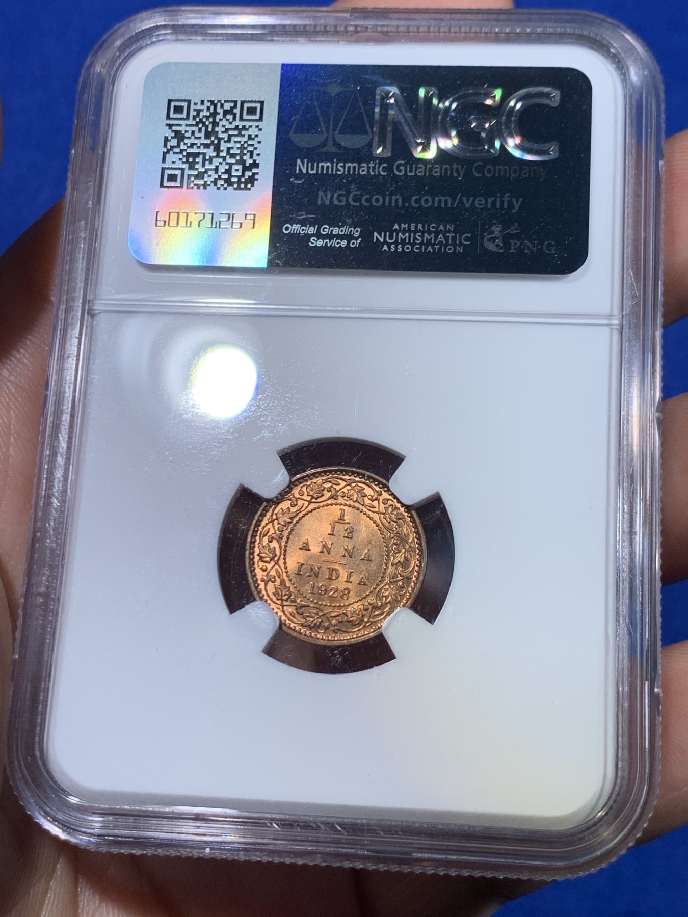 《竞宝斋》第263场-周日，周一 2场连拍 (全场包邮) NGC MS66RB 英属印度 1928（C）1/12A 铜币