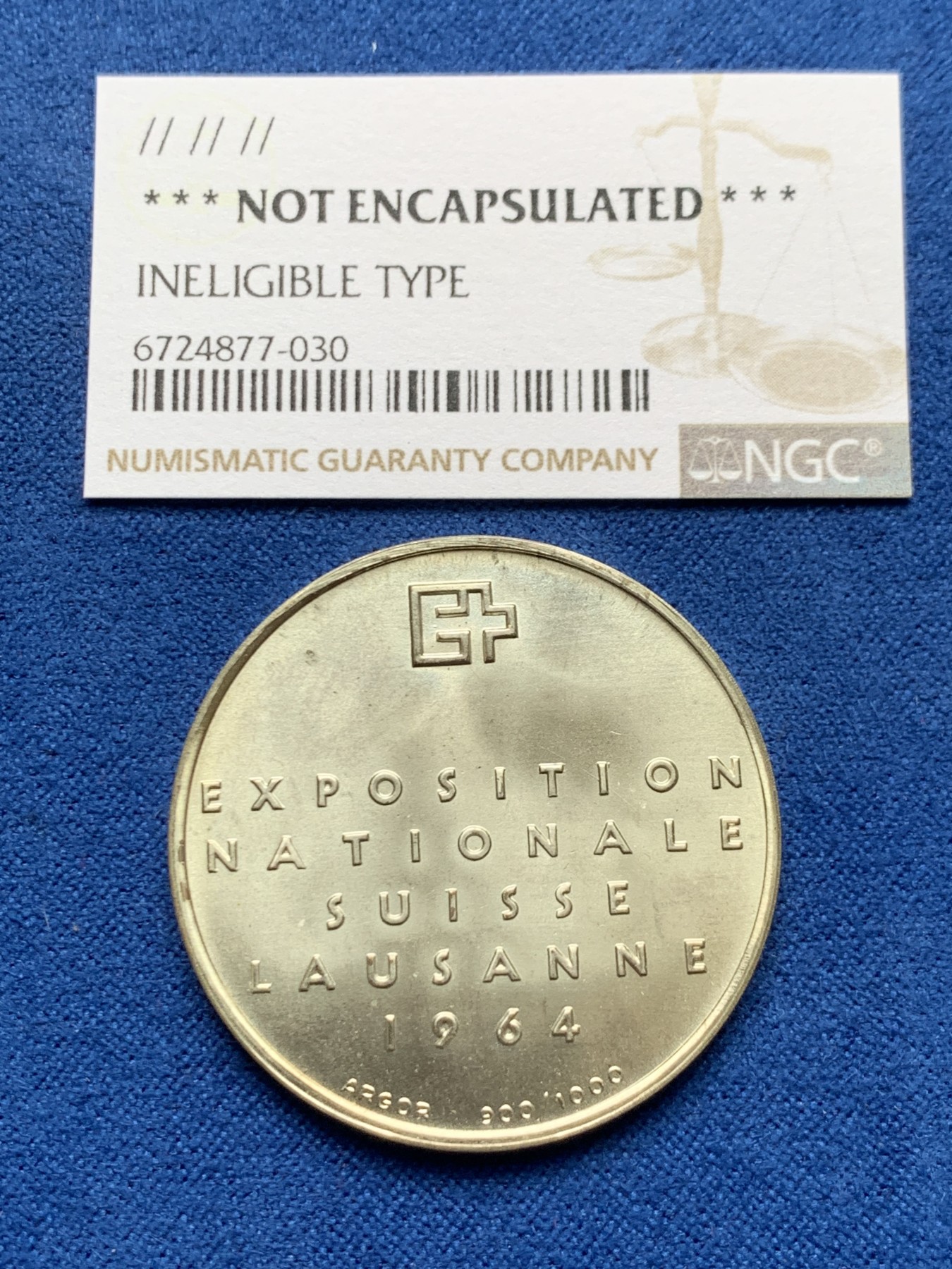 《竞宝斋》第263场-周日，周一 2场连拍 (全场包邮) 瑞士1964洛桑展览会纪念银章 900银 14.9克