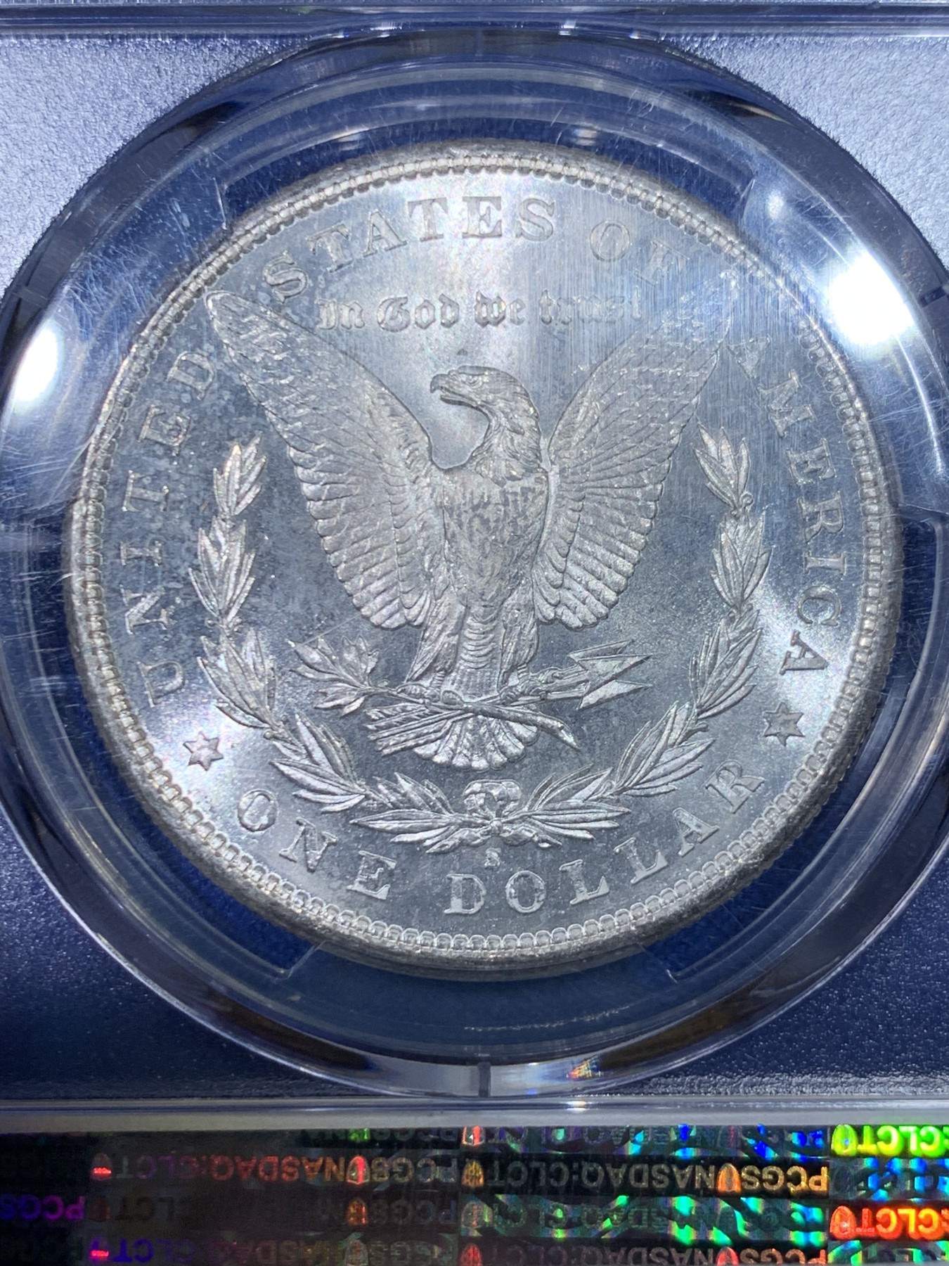 《竞宝斋》第263场-周日，周一 2场连拍 (全场包邮) PCGS MS63 美国1881年摩根银币 转光一流 背面略带PL质感  盒子背面支撑脚小磕 小问题