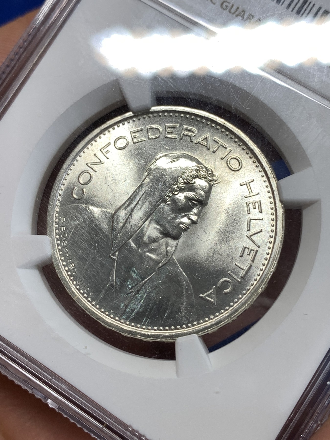 《竞宝斋》第263场-周日，周一 2场连拍 (全场包邮) NGC MS65 瑞士1967年5法郎银币