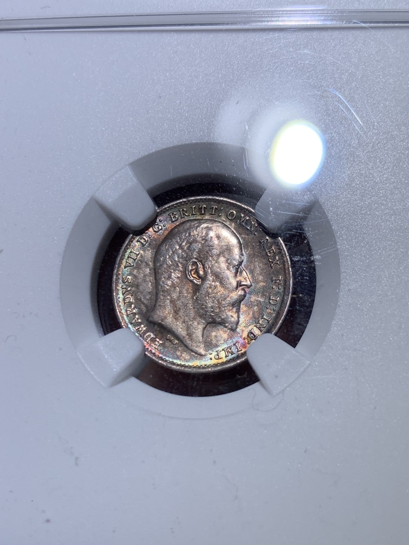 《竞宝斋》第263场-周日，周一 2场连拍 (全场包邮) NGC MS64 英国 1902年爱德华七世3便士银币 两面满五彩