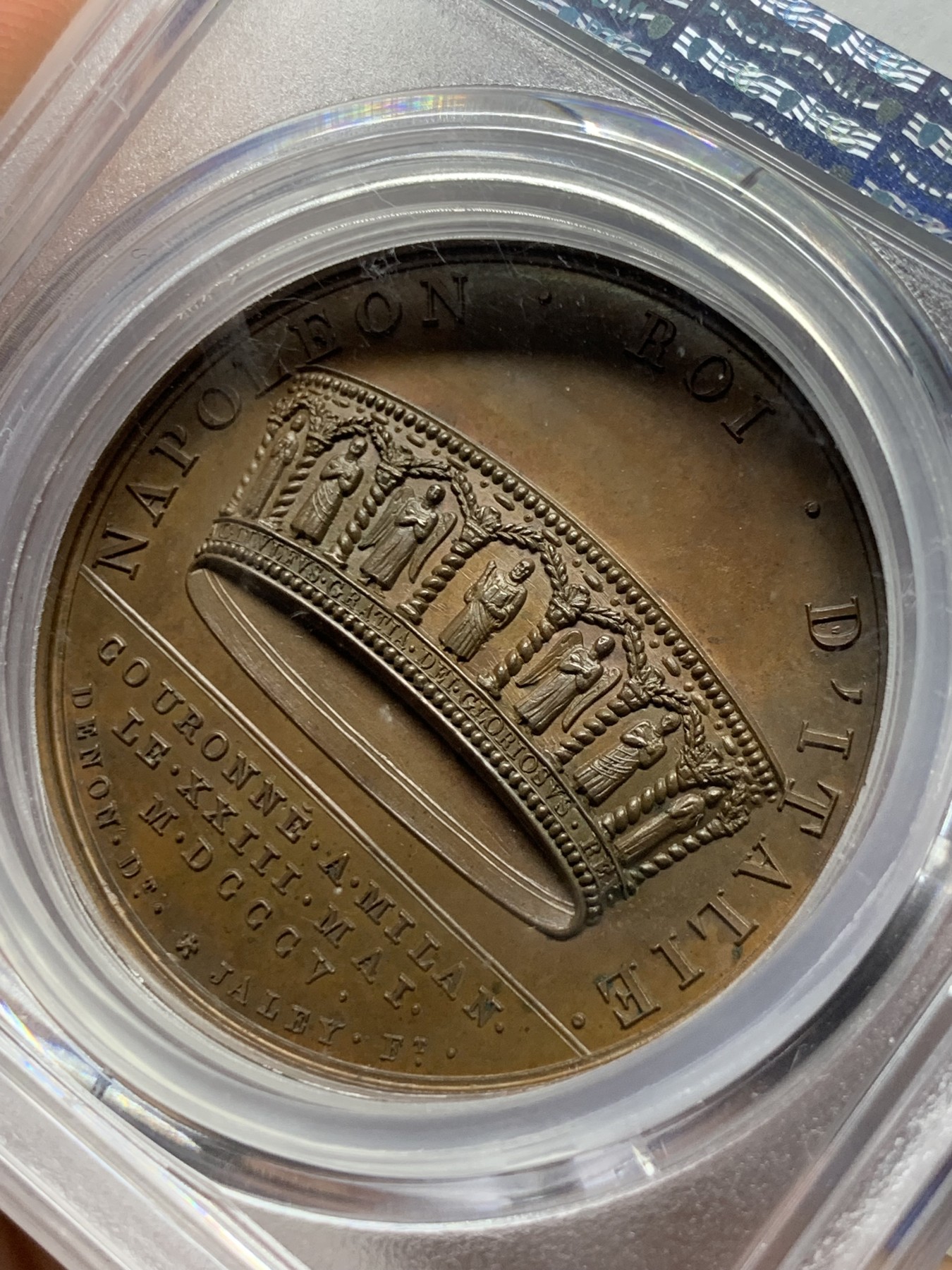 《竞宝斋》第263场-周日，周一 2场连拍 (全场包邮) PCGS SP64  法国1805年拿破仑一世米兰大加冕原铸铜章 背面历史上著名的铁王冠 纪念拿破仑在米兰大教堂加冕为意大利国王 要当整个欧陆的皇帝