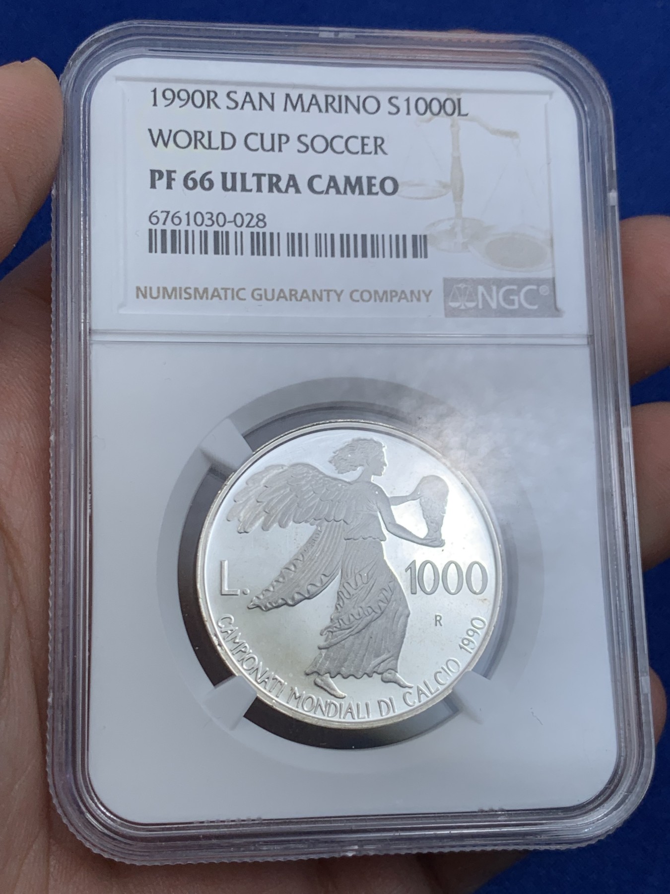 《竞宝斋》第263场-周日，周一 2场连拍 (全场包邮) NGC PF66UC 圣马力诺1990年世界杯纪念1000里拉银币 难忘的意大利之夏 米兰的模特 盛夏的意大利 1990经典世界杯
