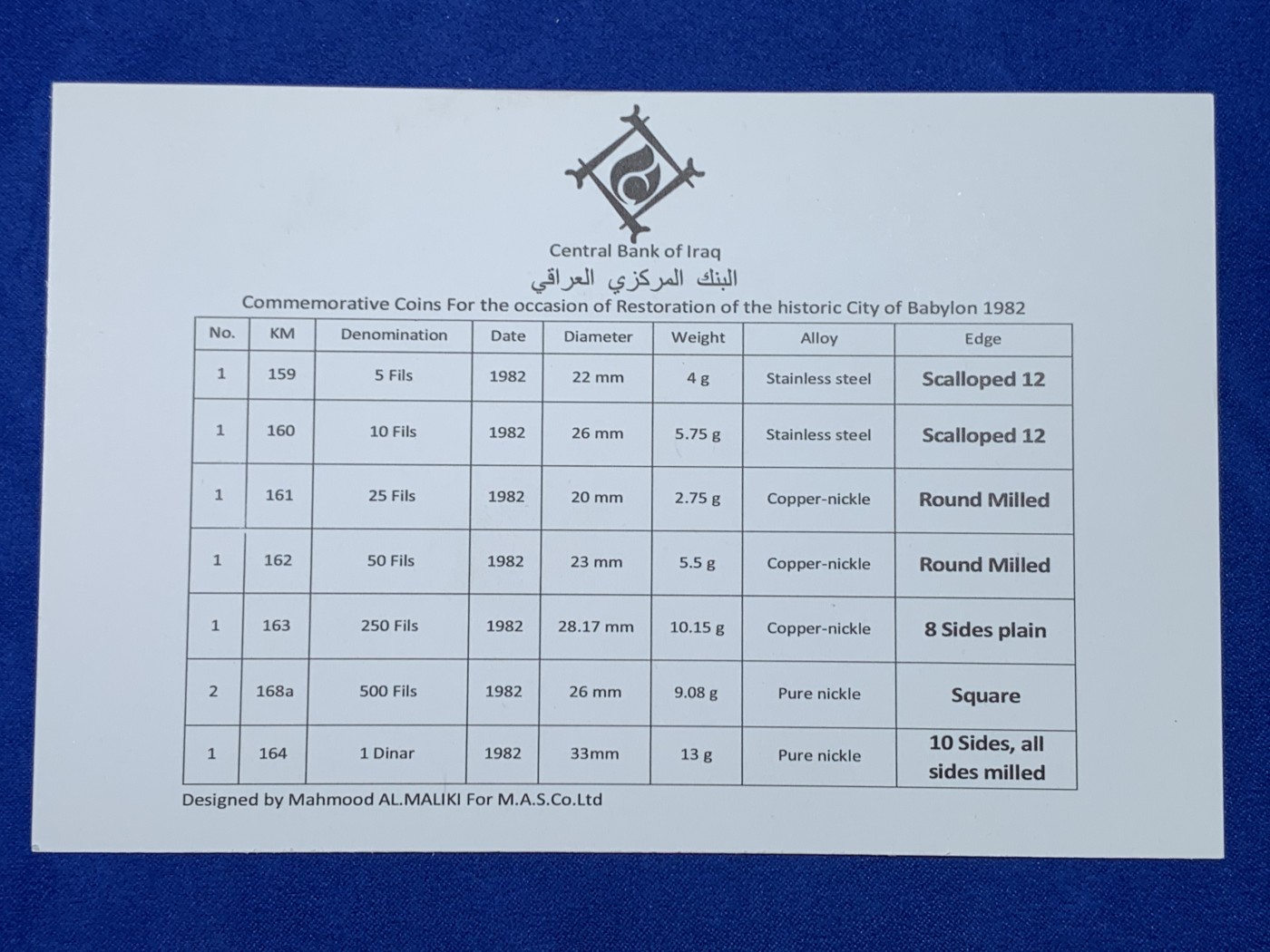 《竞宝斋》第263场-周日，周一 2场连拍 (全场包邮) 伊拉克1982年古巴比伦精铸7枚纪念套币 精铸状态 盒证齐全 细节见图