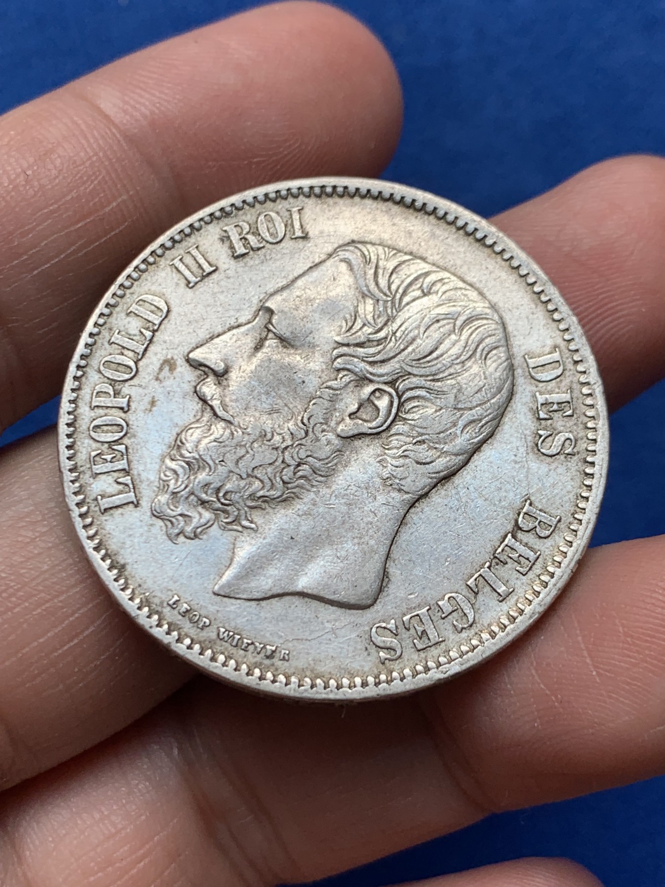 《竞宝斋》第264场-周日，周一 2场连拍 (全场包邮) 比利时1869年利奥波德二世5法郎银币