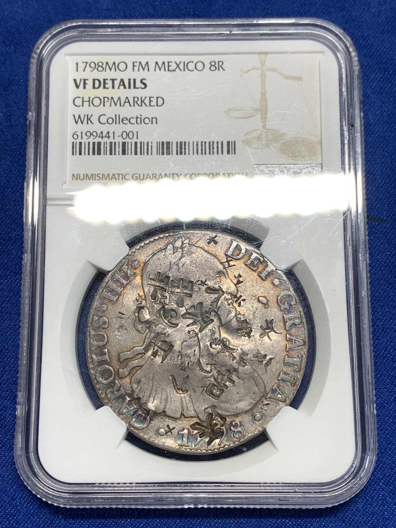 《竞宝斋》第264场-周日，周一 2场连拍 (全场包邮) NGC VFD 墨西哥1798年卡洛斯四世8里亚尔双柱银币 热门汉字戳记 名家WK旧藏