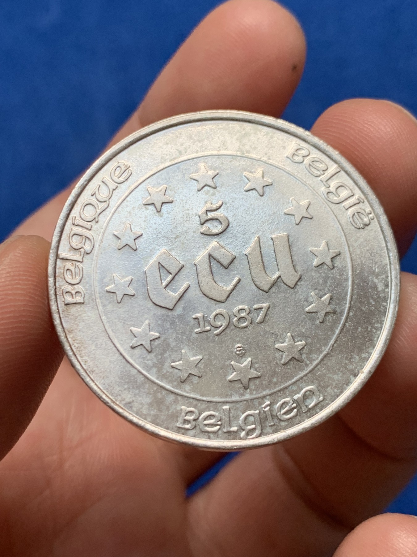 《竞宝斋》第264场-周日，周一 2场连拍 (全场包邮) 1987比利时罗马条约三十周年5欧元银币，背面查理曼大帝，22.85克，833银