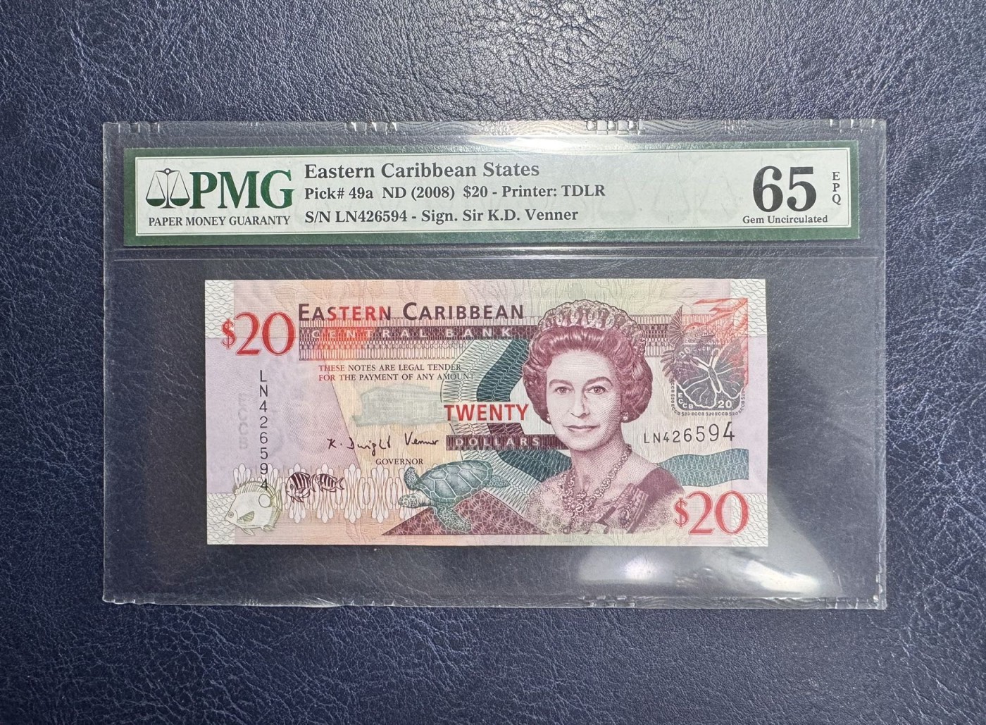 收藏联盟Quantum Auction 第342期拍卖  东加勒比地区2008年20元 PMG65