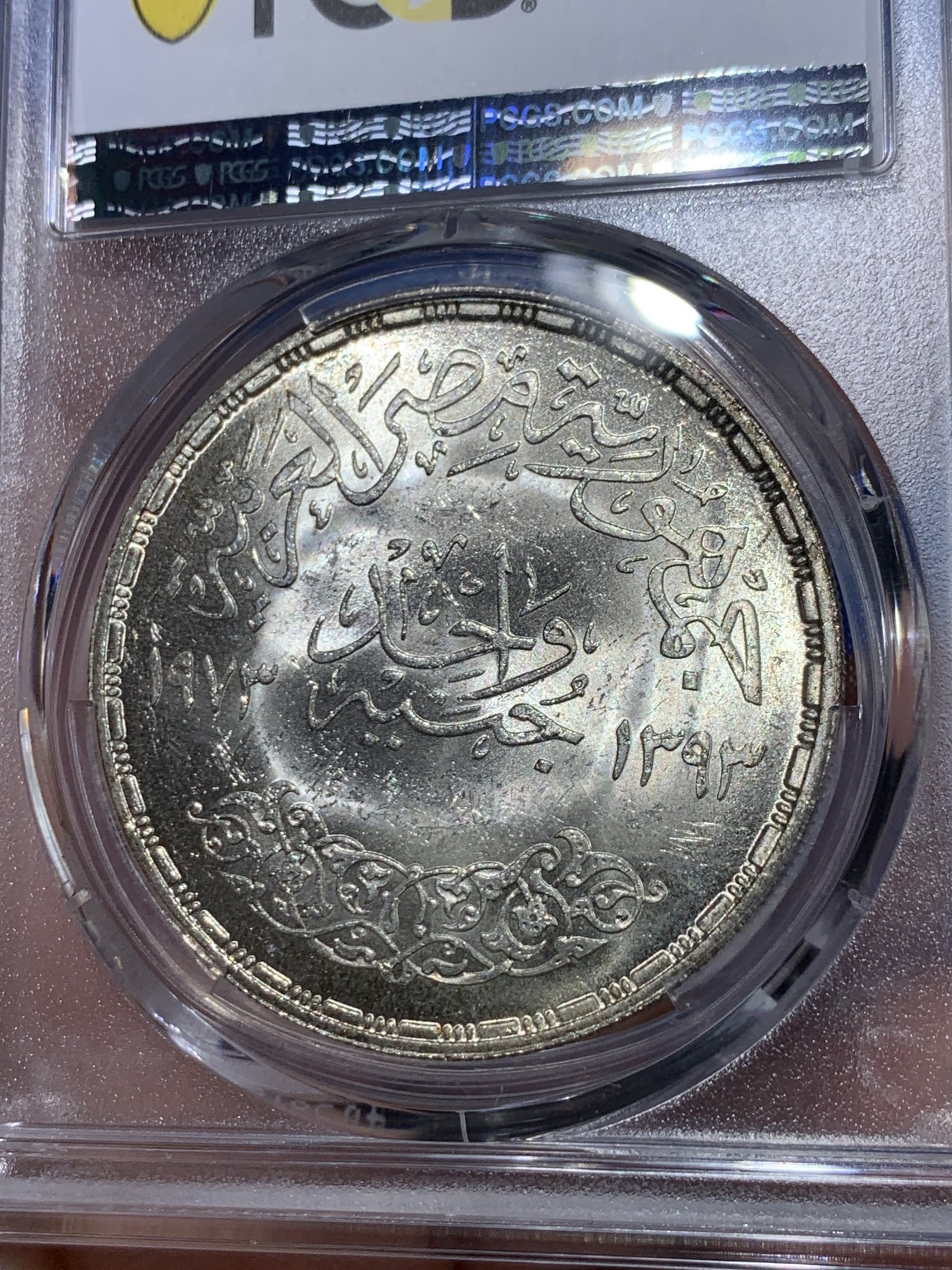 《竞宝斋》第264场-周日，周一 2场连拍 (全场包邮) PCGS  MS65 埃及1973年FAO粮农组织阿斯旺大坝纪念1镑大银币